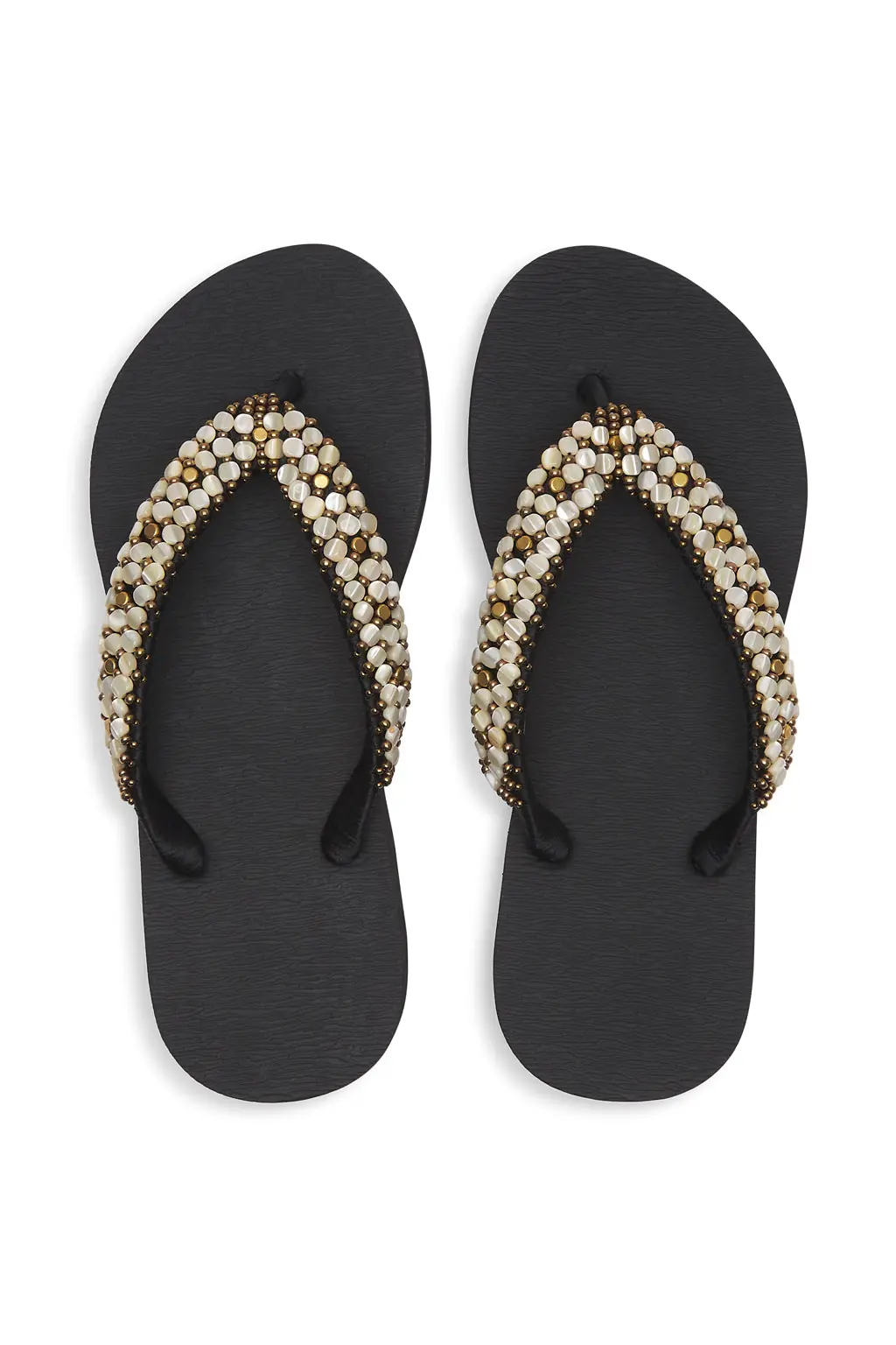 Lustre Sandal - Black with Mother of Pearl Beads