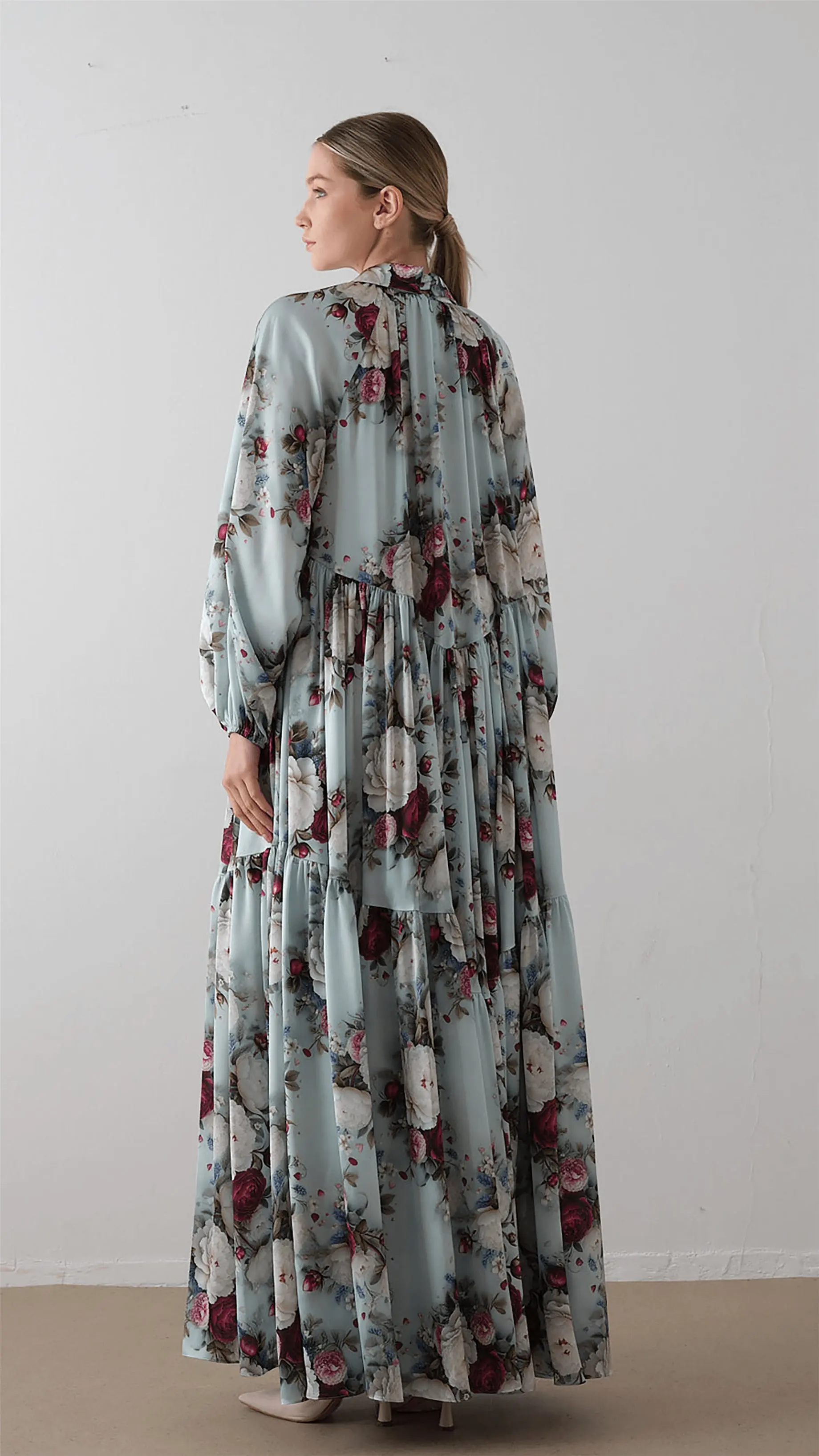 Bow Neck Chiffon Satin Dress – Forest Green, photo 5
