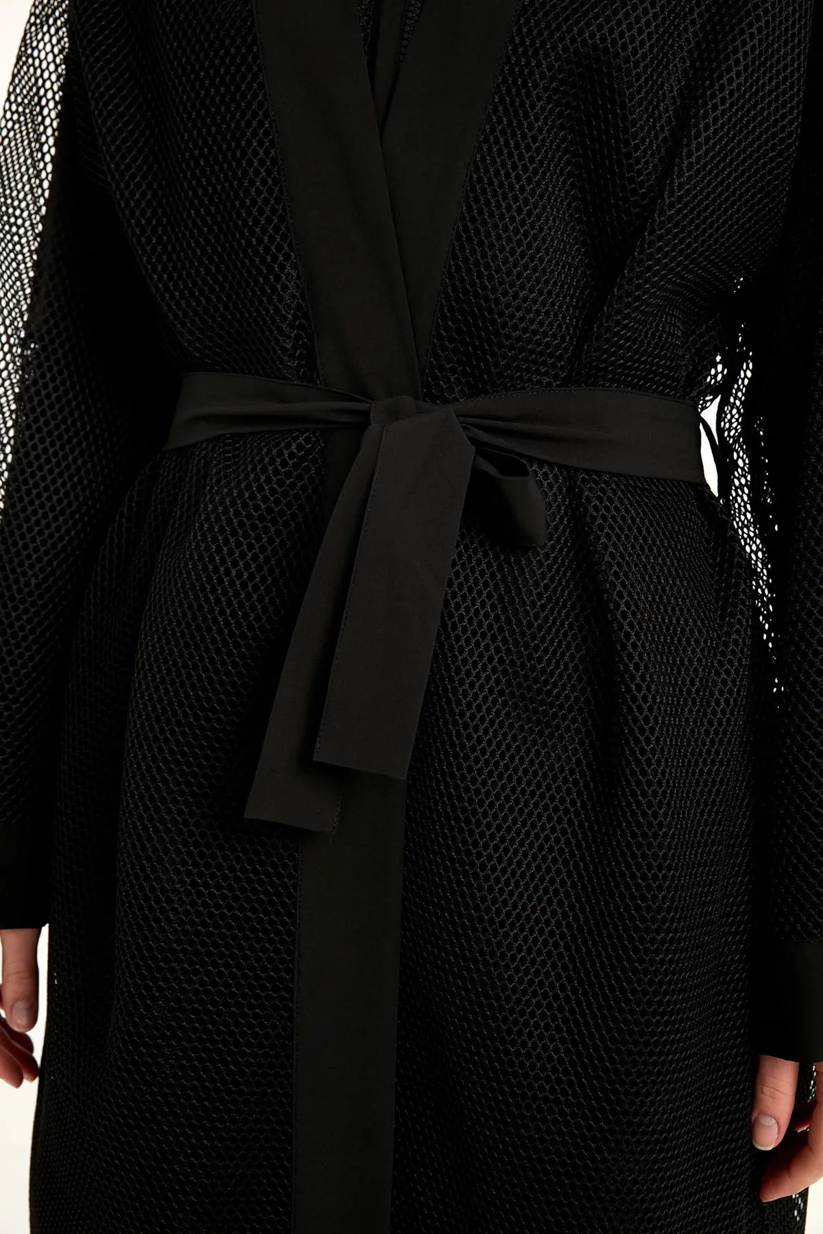 Black Full Coverage Mesh Kimono – Lightweight Islamic Beach Cover-Up P2501-1, photo 4
