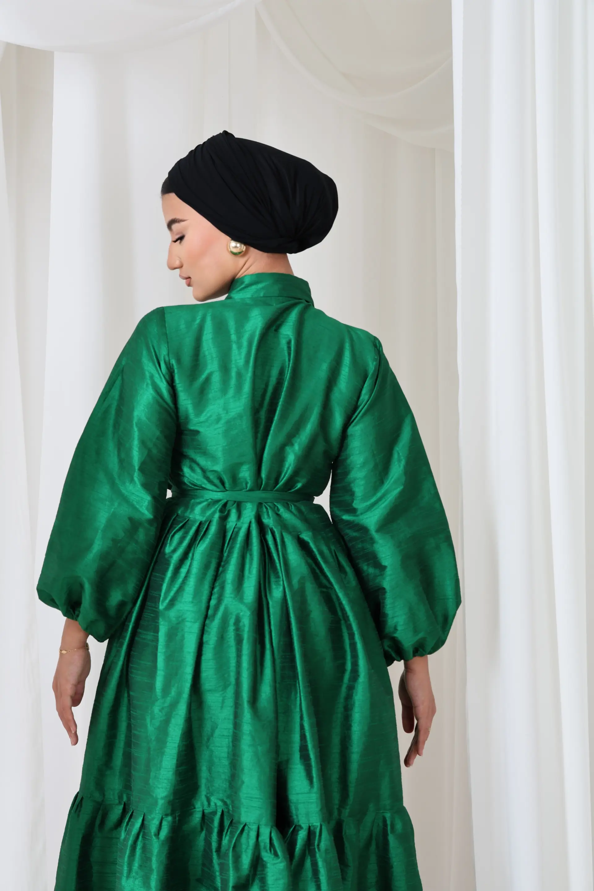Satin Maxi Dress with Balloon Sleeves & Waist Bow, photo 7