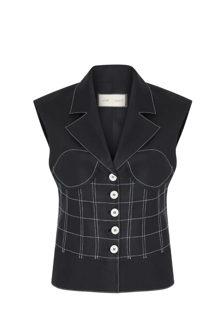Paloma Embroidered Corset Detail 100% Linen Vest Premium, photo 2