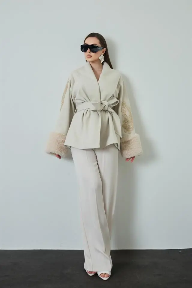 Redefined Fur-Trim Cape Coat – Beige