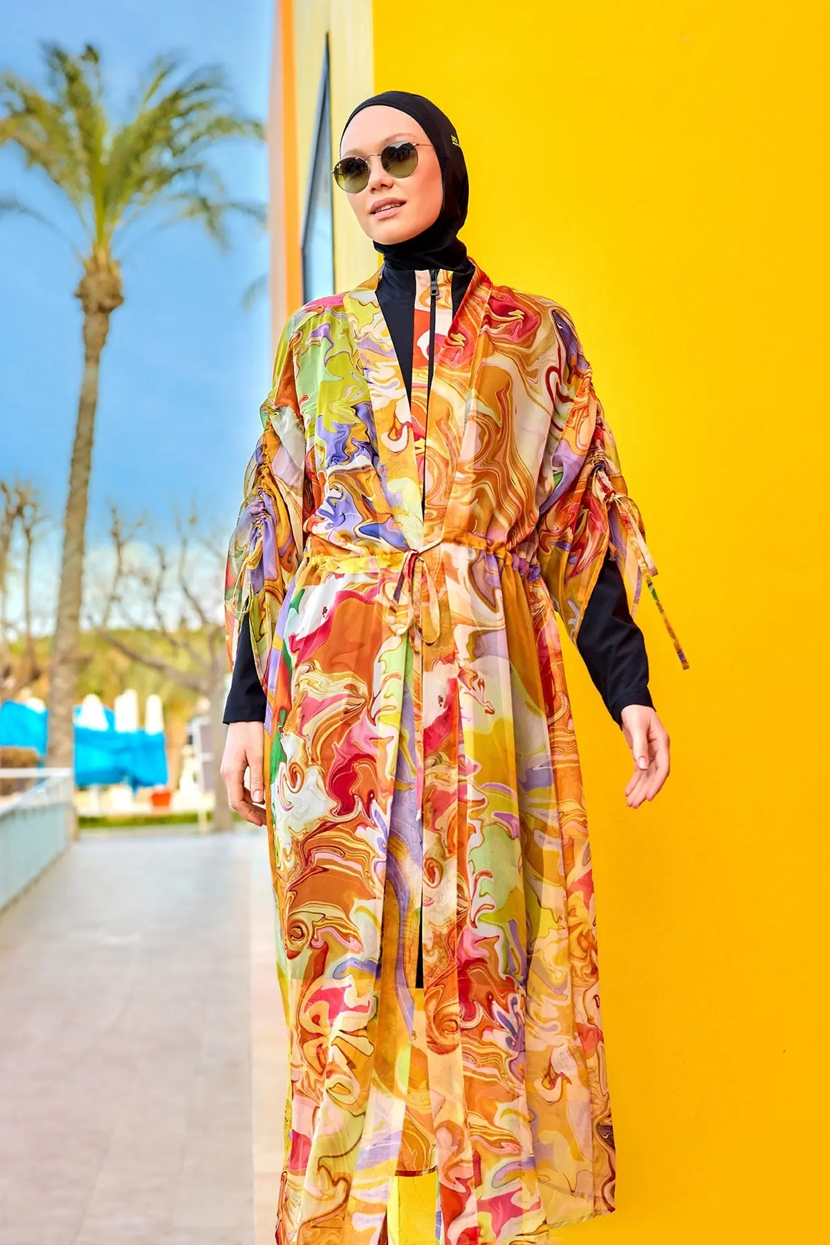 Silky Modest Full Coverage Kimono - Multicolor