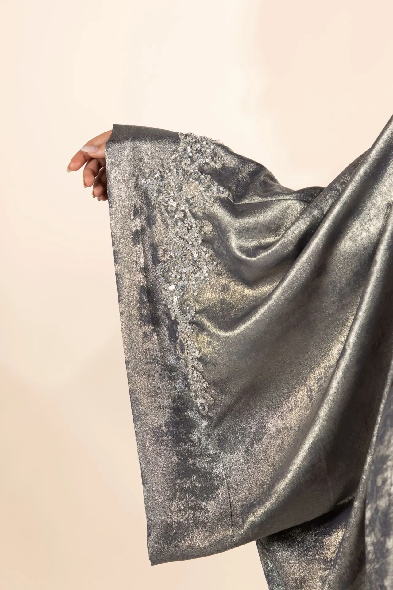 Starfall Embellished Abaya – Silver, photo 6