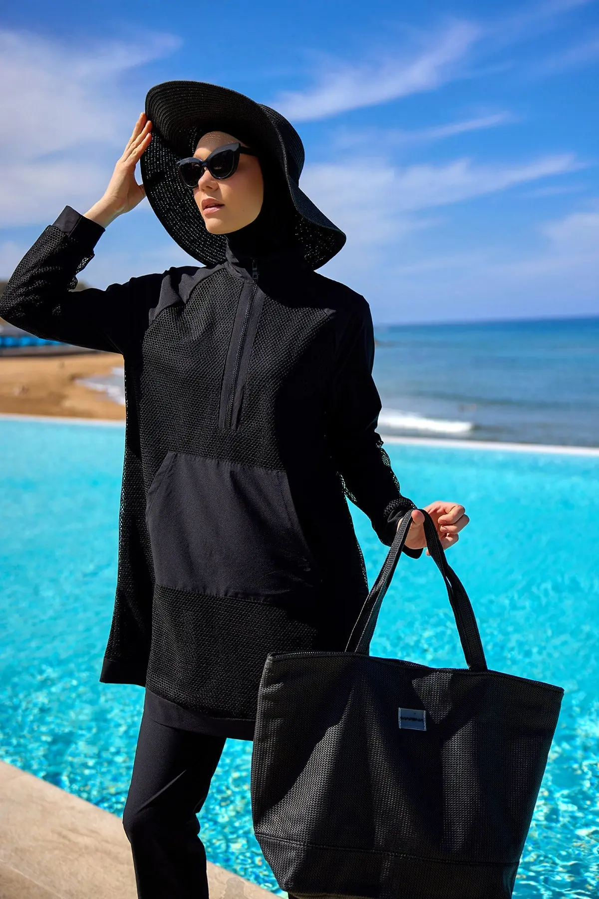 Black Tulle Detail Full Coverage Swimwear Burkini M2534-1, photo 2