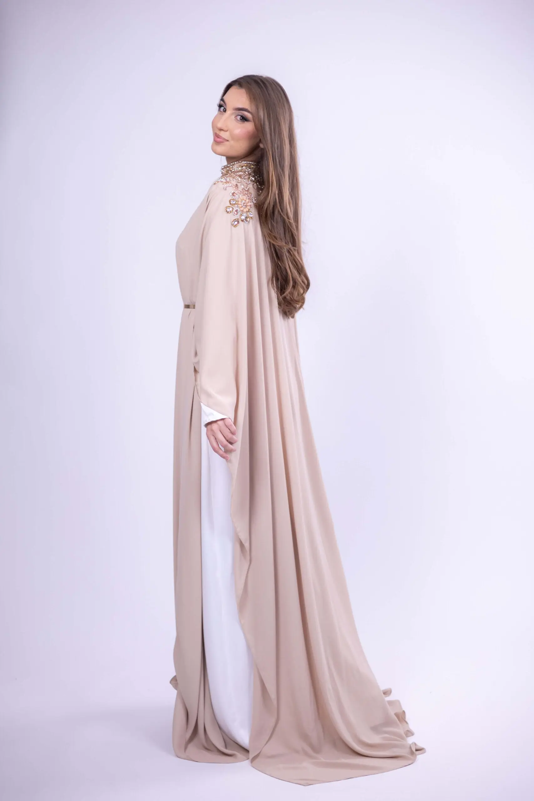 Velvet Moon Embellished Abaya – Beige, photo 4