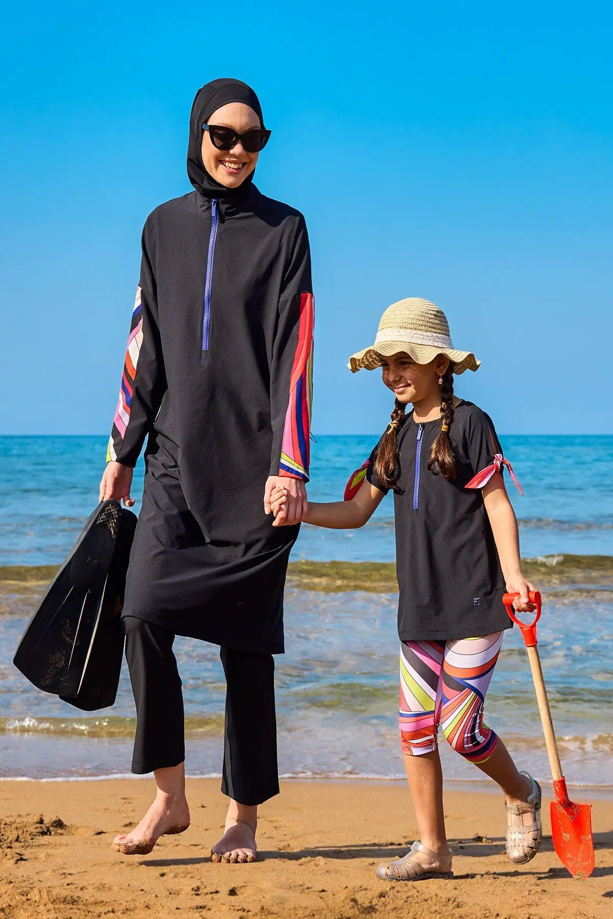 Marina Kids Modest Swimsuit – Black Rainbow