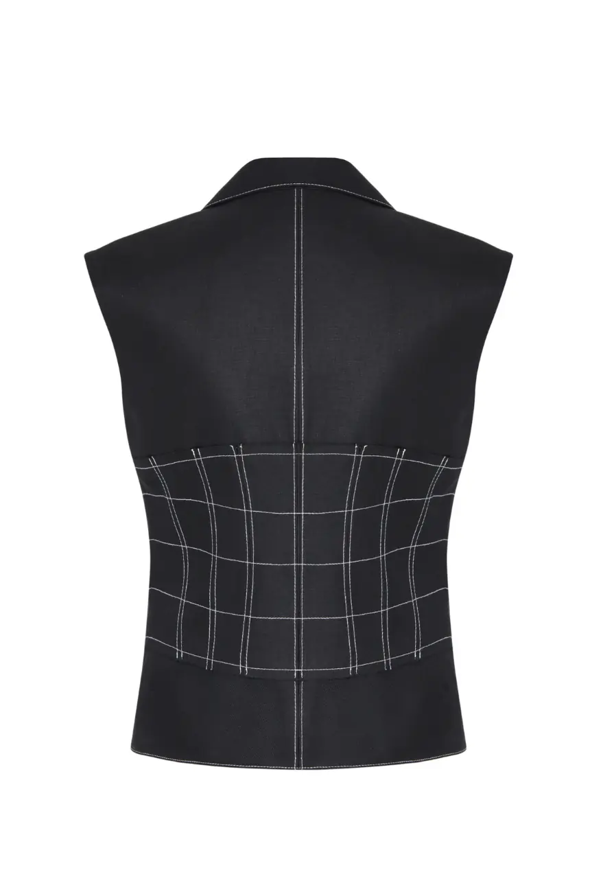 Paloma Embroidered Corset Detail 100% Linen Vest Premium, photo 6