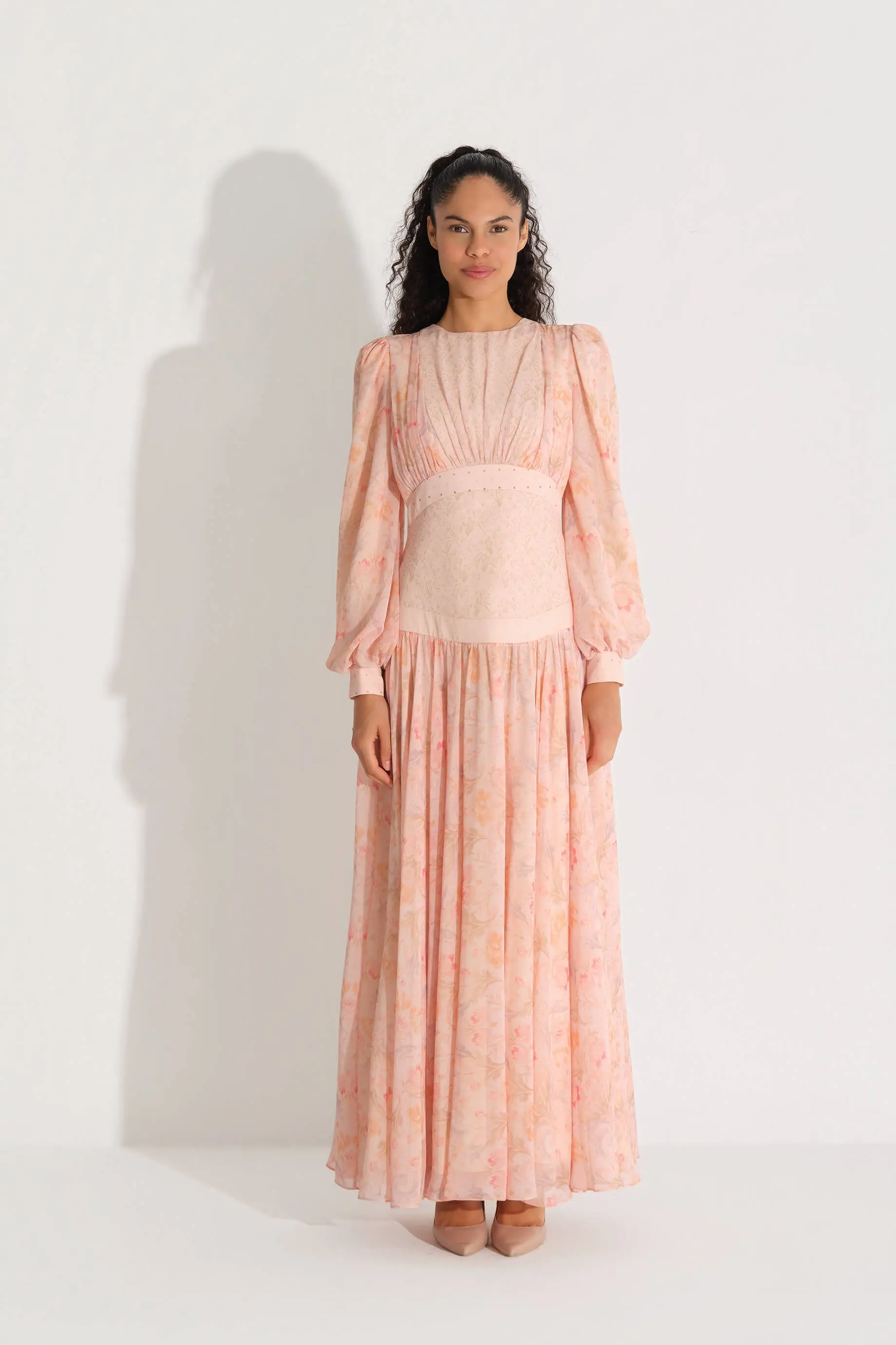 Corset Waist Chiffon Dress – Peach