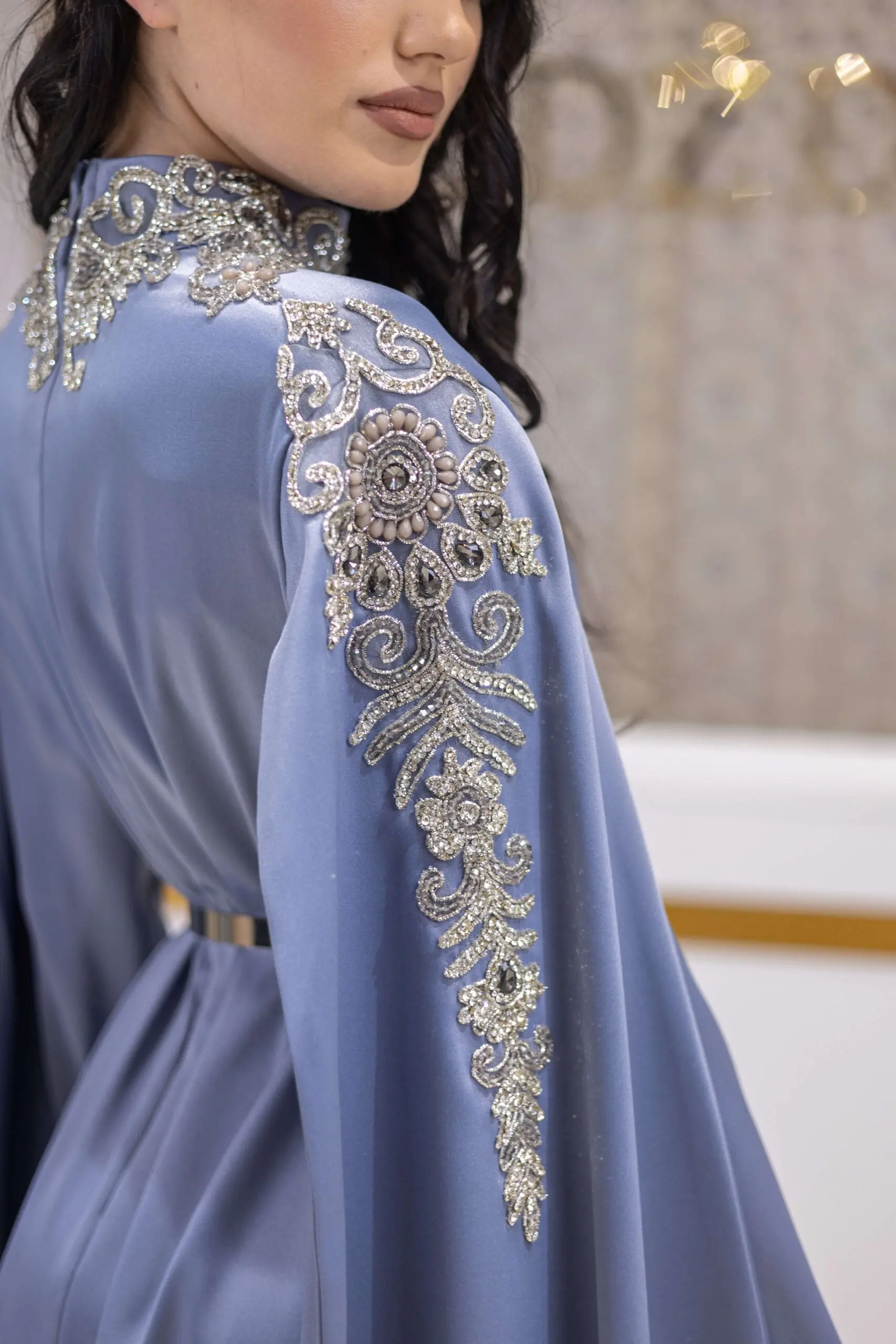Diamond Aura Embellished Satin Gown – Blue, photo 2