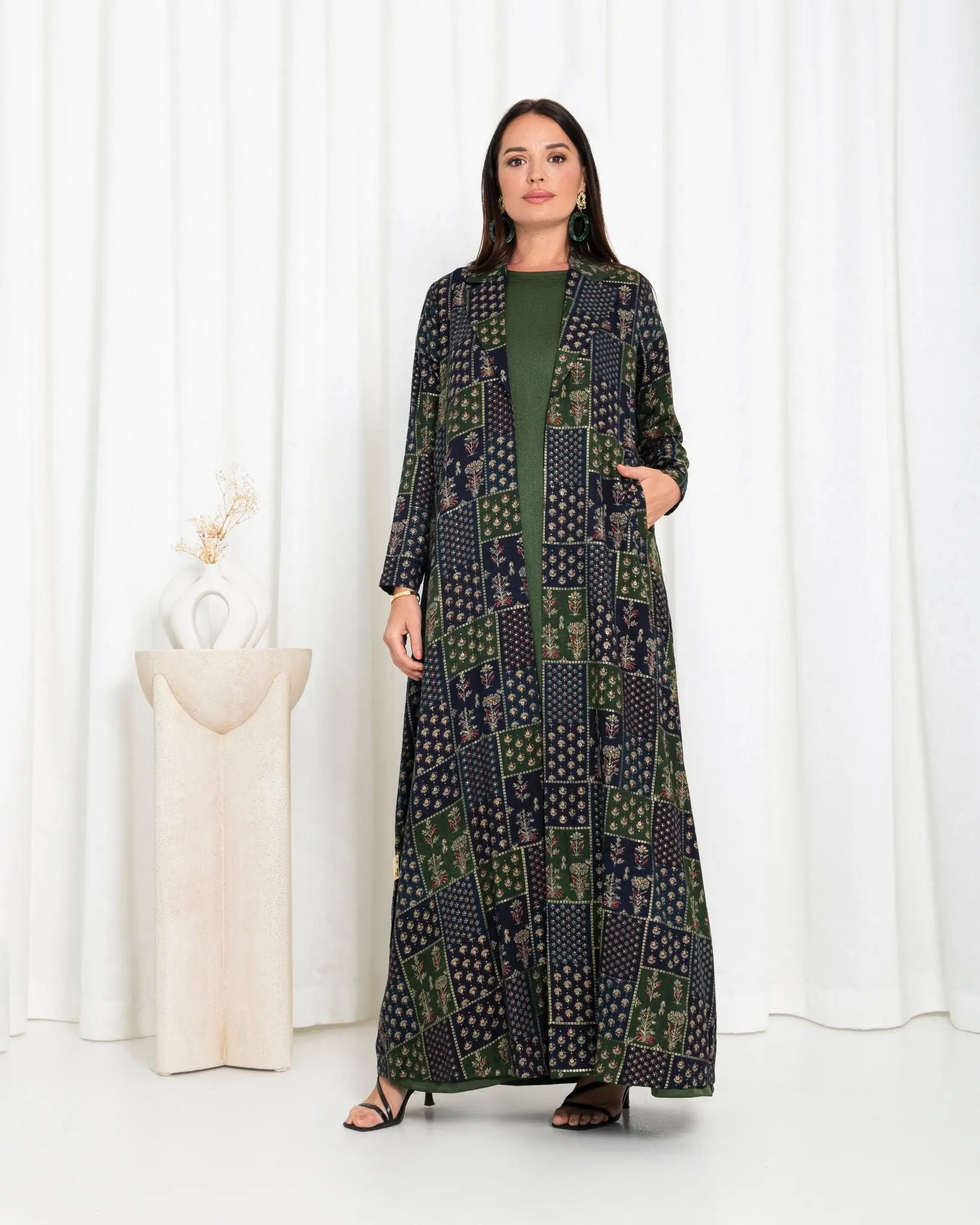 Green Floral Check Jacket Abaya, photo 2