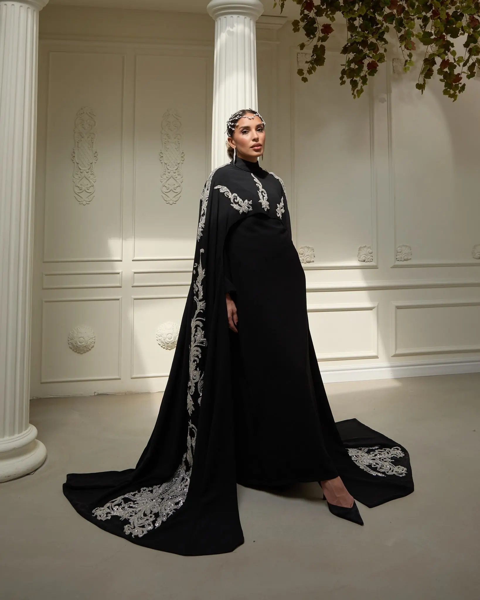 Ophelra Couture Embroidered Crepe Dress – Black
