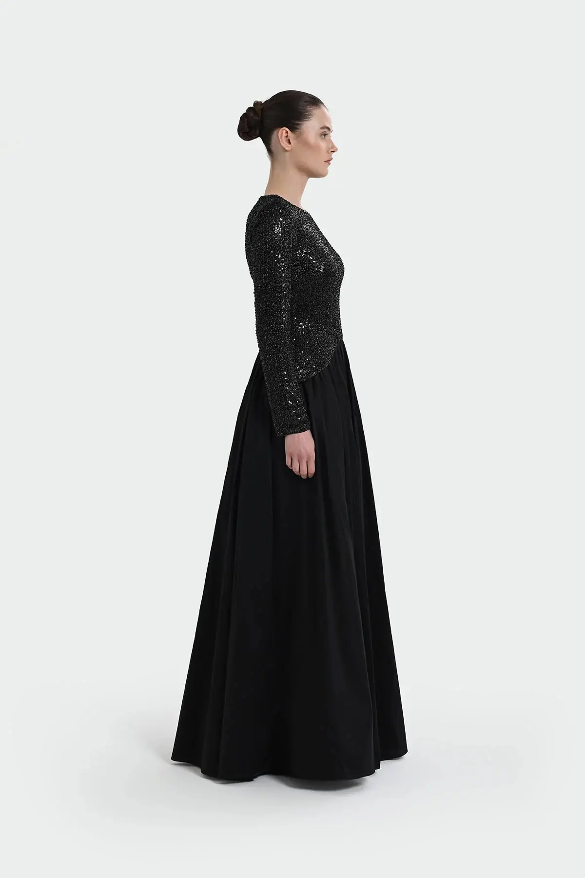 Sequin-Embellished Long-Sleeve Evening Gown - Black, photo 4