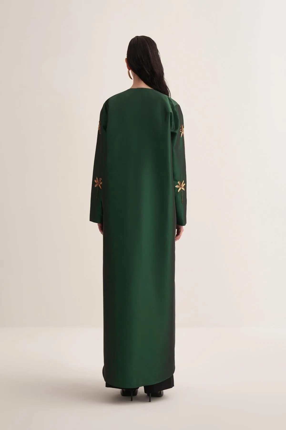 Glamor Embroidered Satin Abaya – Emerald Green, photo 4