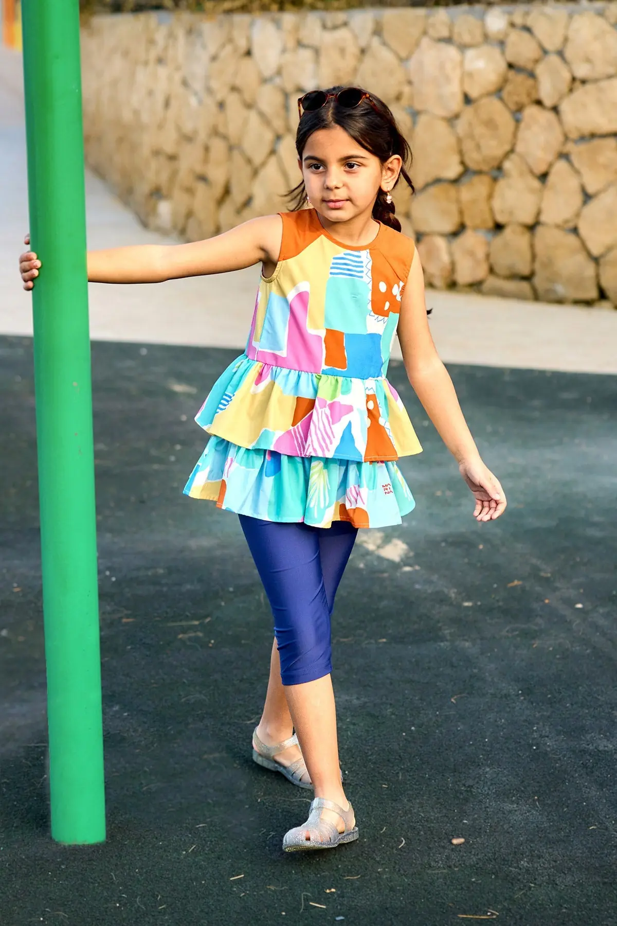 Marina Kids Modest Swimwear for Girls - Colorful/Navy Blue