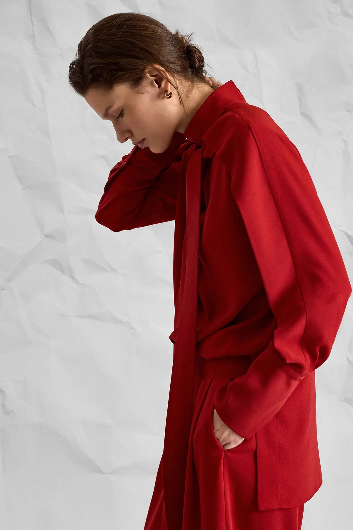 Majesté Atelier No. 05 High-Neck Tunic & Wide-Leg Trouser Set - Red, photo 4