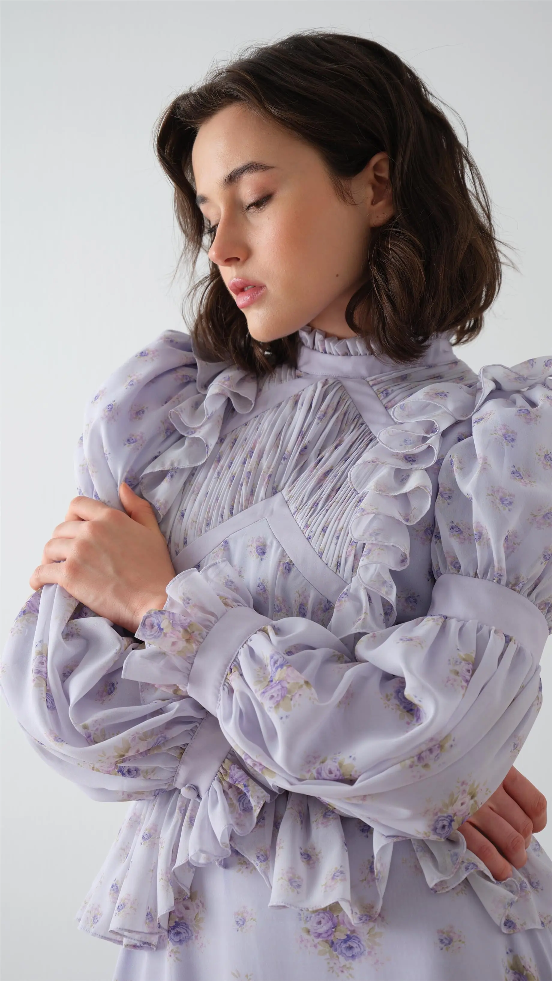 Panel-Detail Balloon Sleeve Dress – Lilac, photo 3