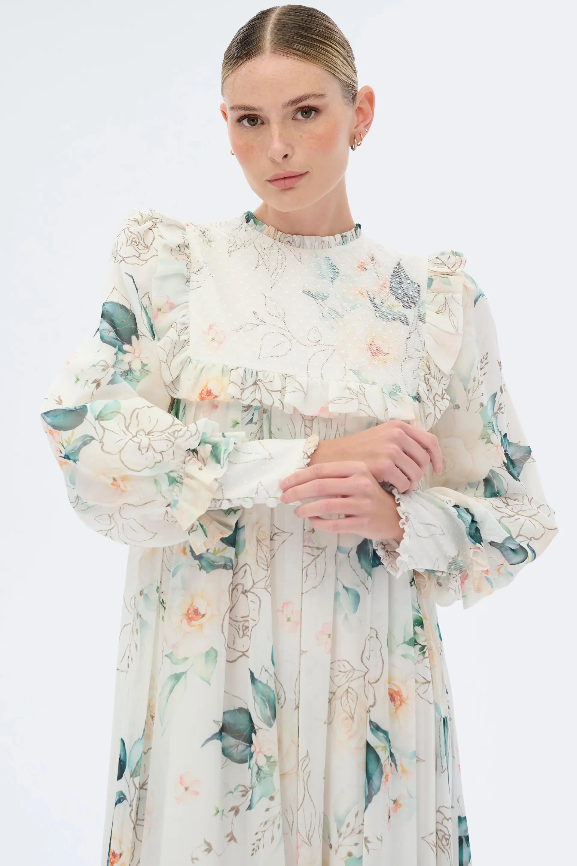 Polka-Dot Lace-Detail Dress – Cream, photo 5