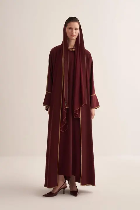 Line Abaya Dress Set - Burgundy, photo 2