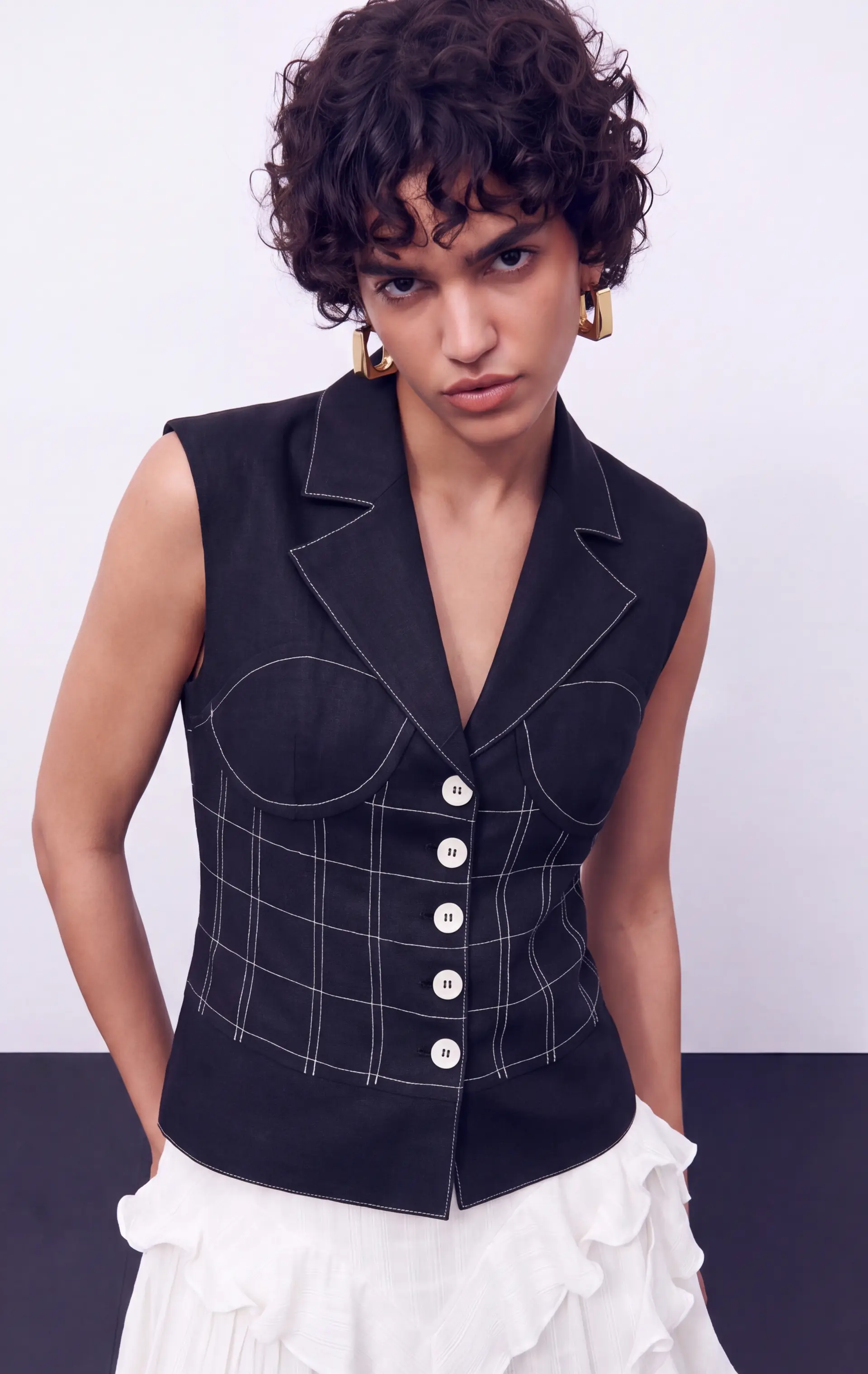 Paloma Embroidered Corset Detail 100% Linen Vest Premium, photo 4