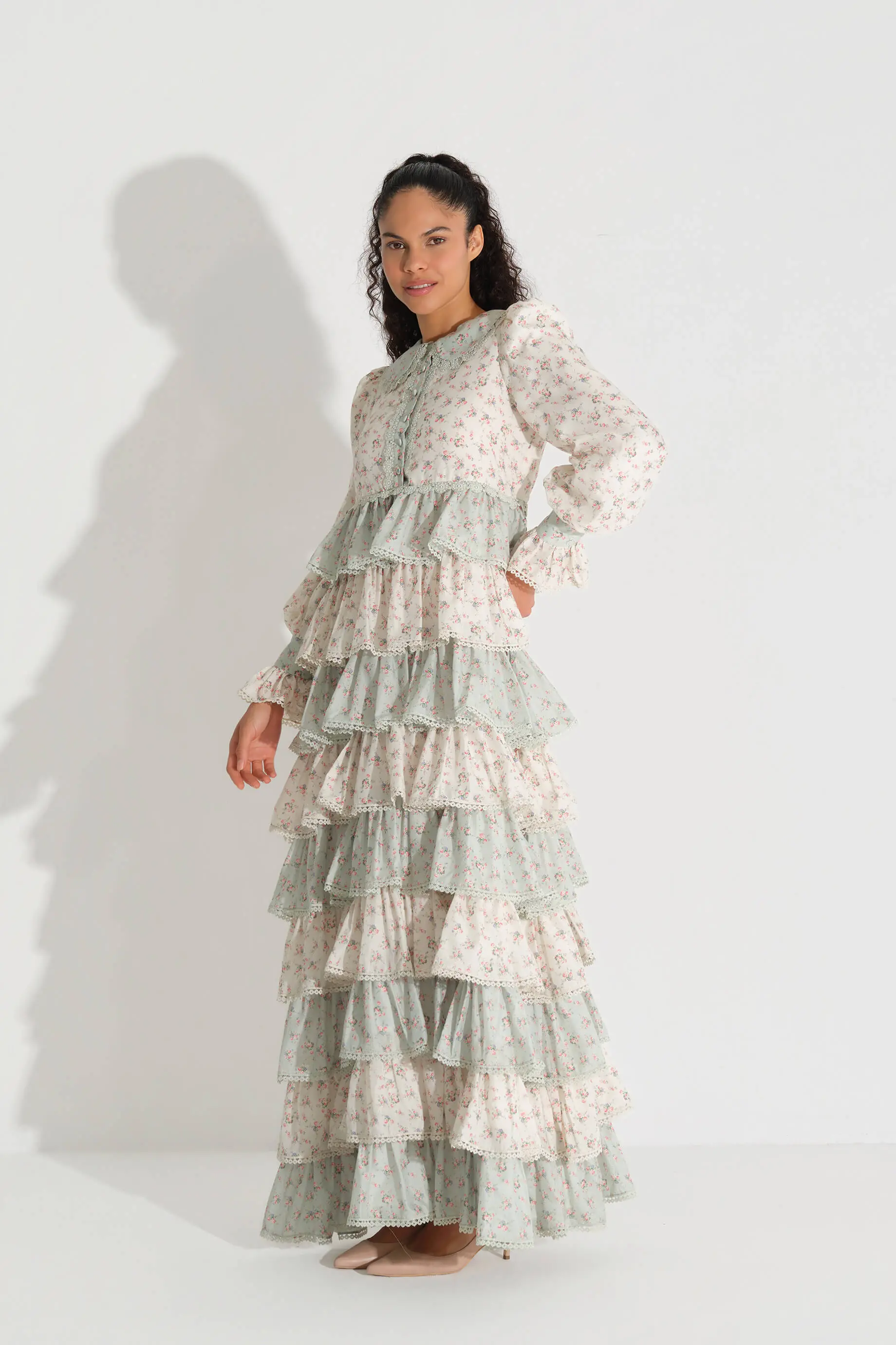 Tiered Lace Ruffle Dress – Mint, photo 2