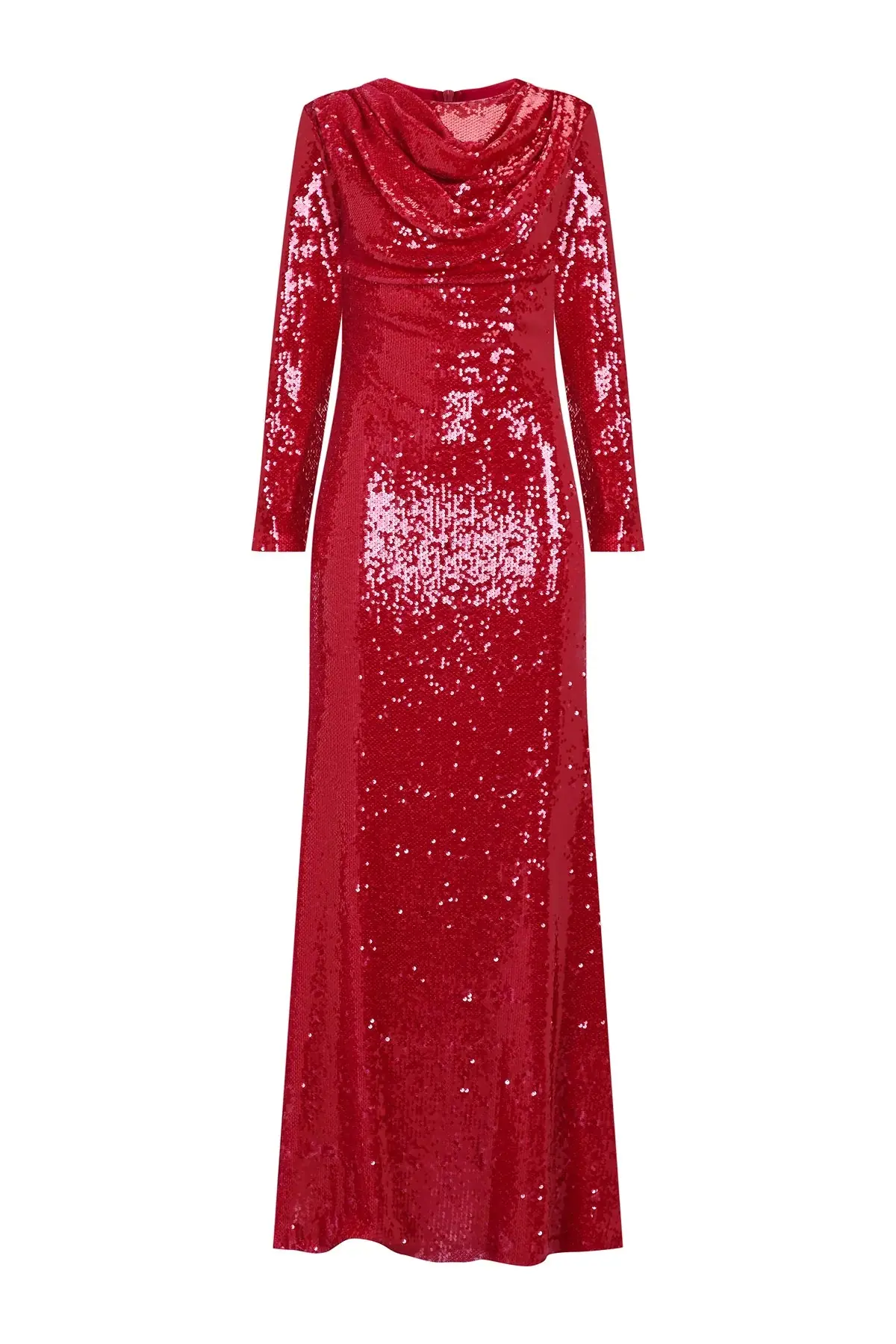 Draped Sequin Evening Dress – Red