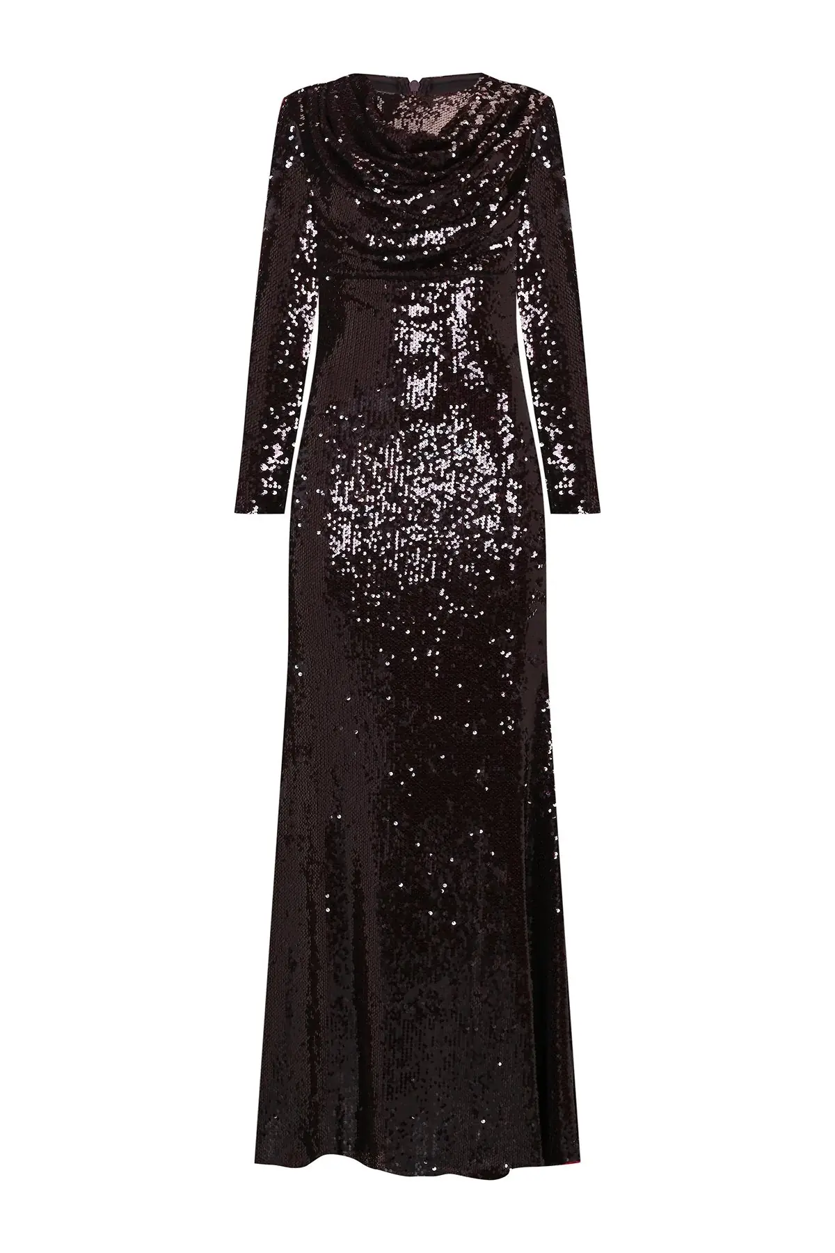 Draped Sequin Evening Dress – Brown