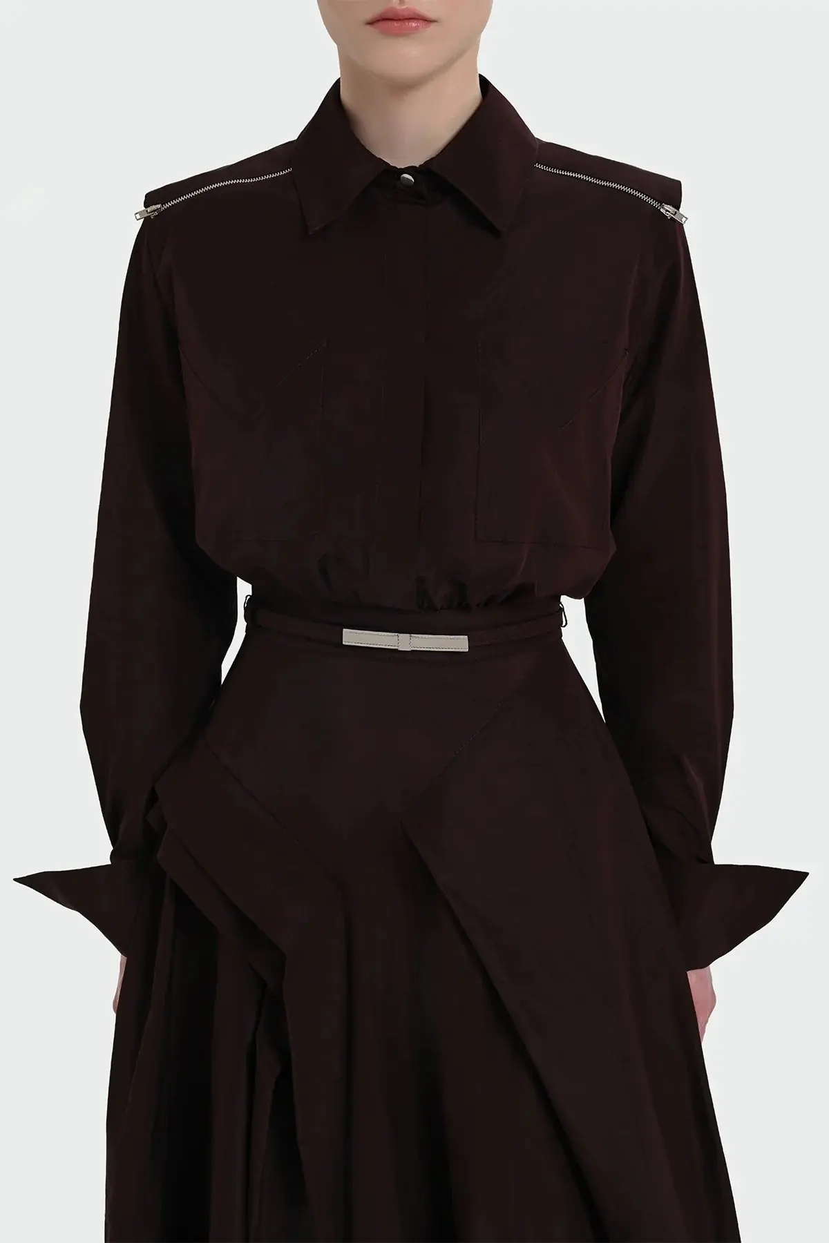 Belted Shirt Collar Midi Dress - Plum, photo 2