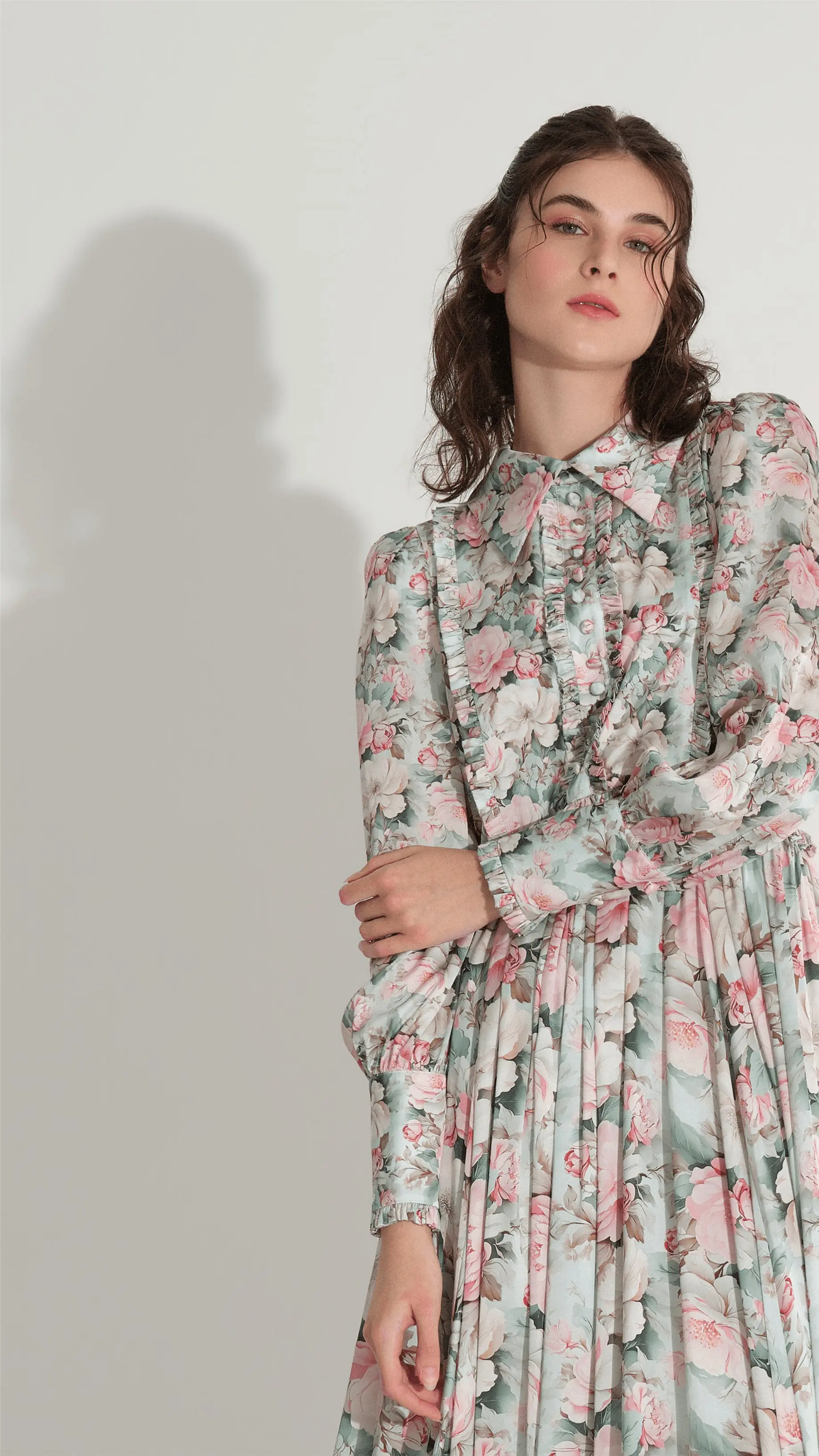 Floral Satin Tiered Dress – Mint, photo 2
