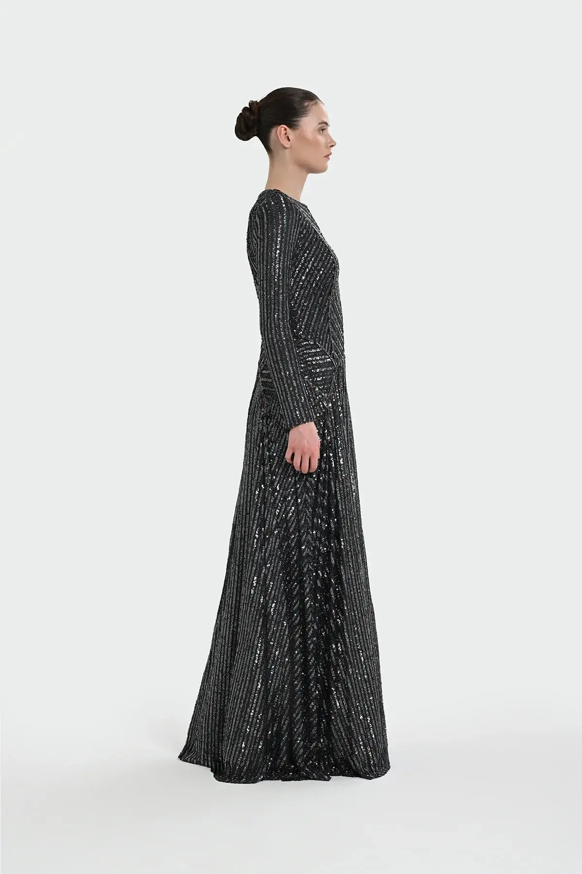 Chevron Sequin Evening Gown - Anthracite, photo 3