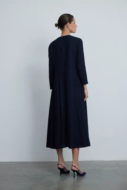 Patchwork Linen Maxi Dress - Navy Blue, photo 3