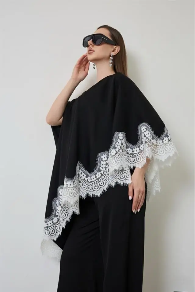 Cloak Cape Satin & Lace Set - Black, photo 3