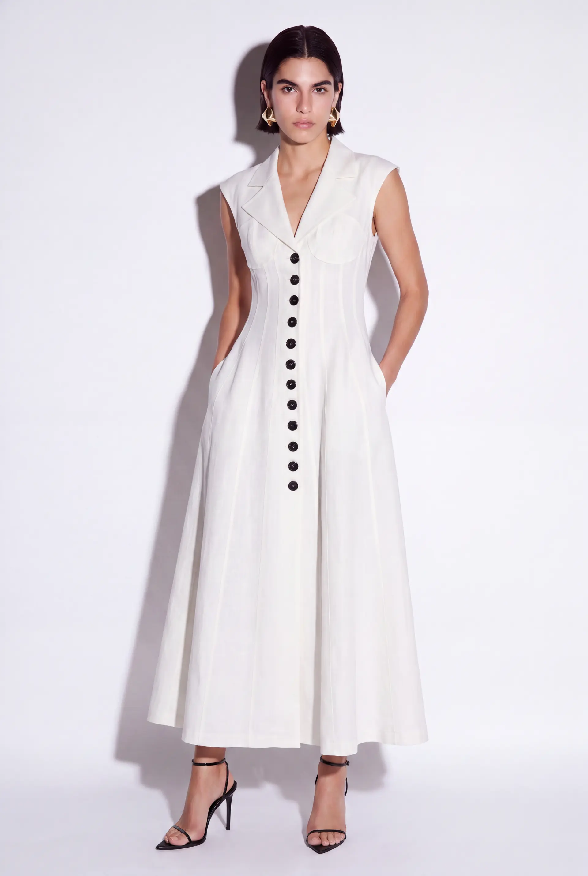 Ivory Long Corset-Style Dress - Premium Linen