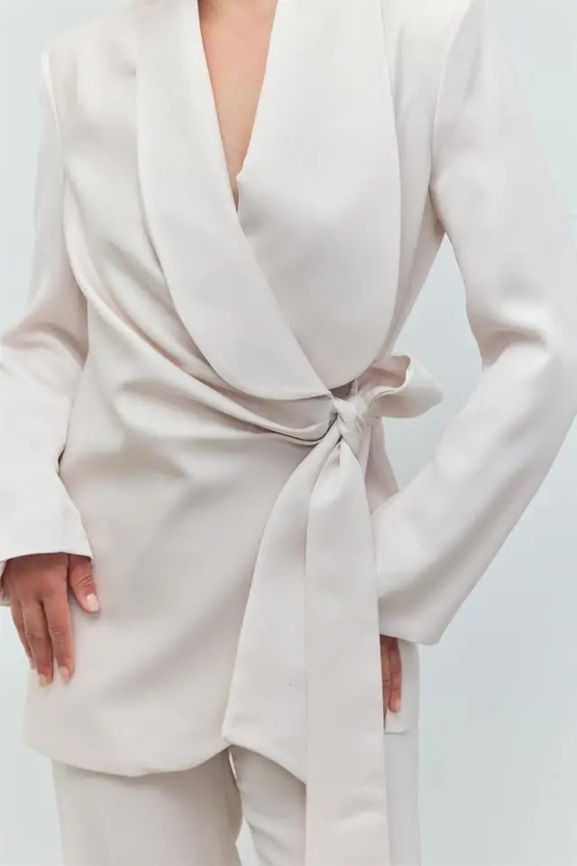 White Aura Satin Belted Set – White, photo 3