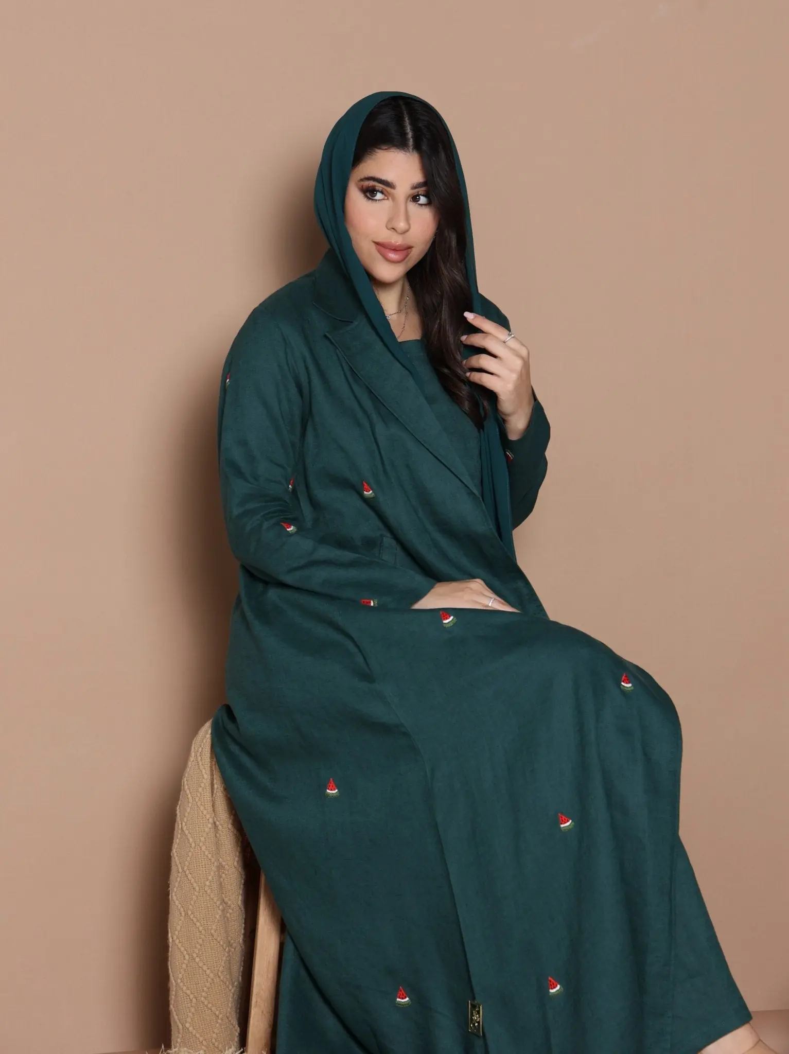 Watermelon Linen Abaya Green, photo 2