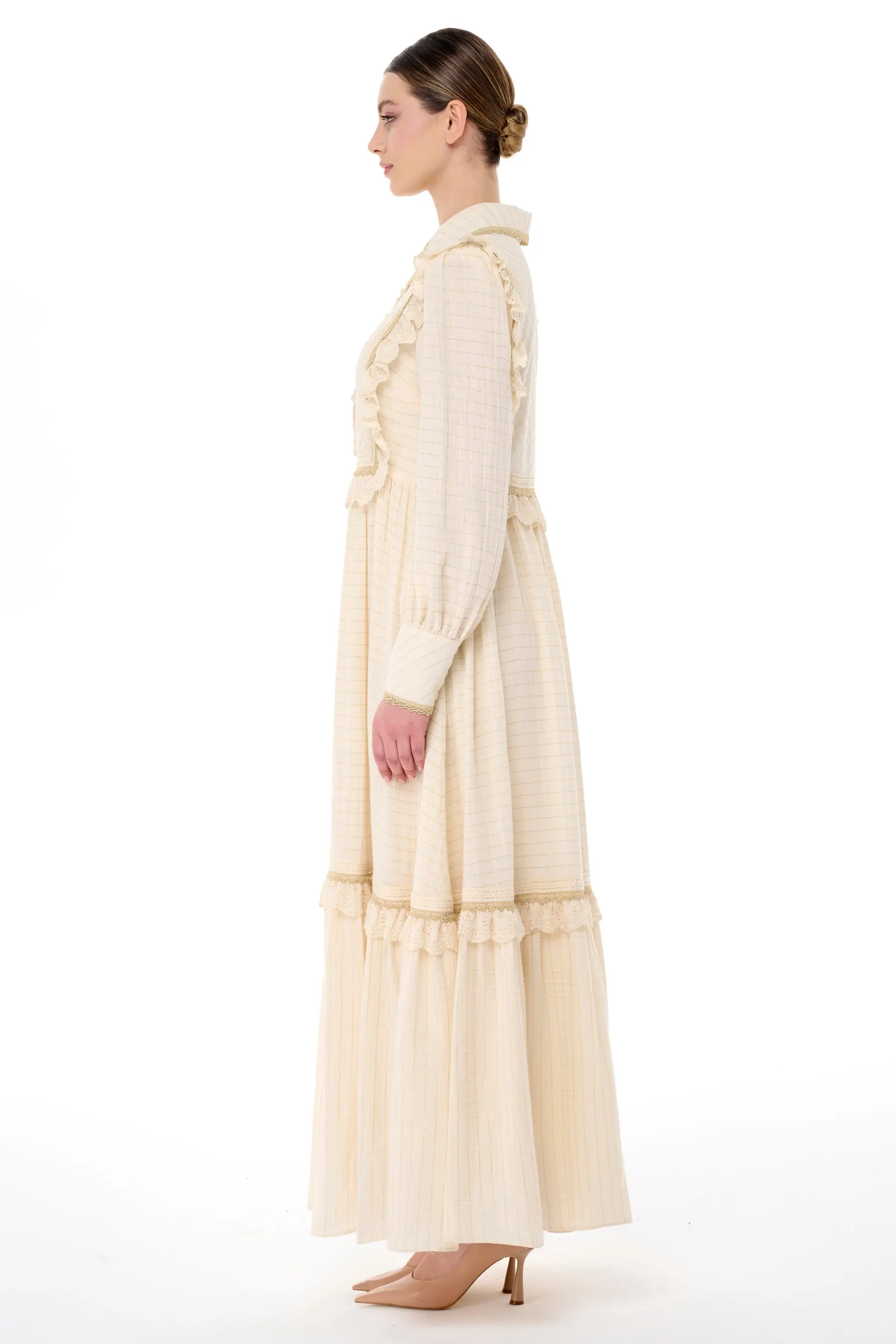 Lace-Trim Tiered Cotton Dress – Ecru, photo 3