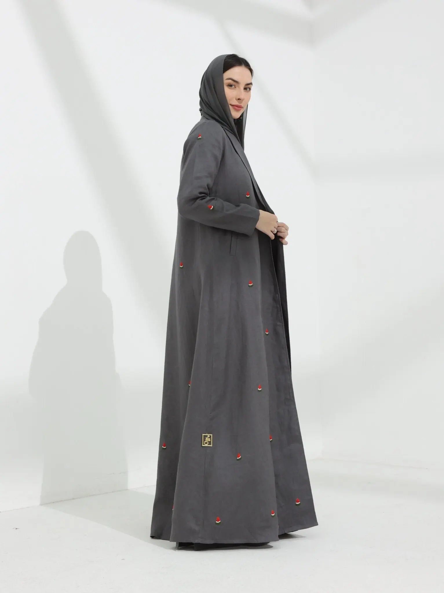 Watermelon Linen Abaya Grey, photo 2