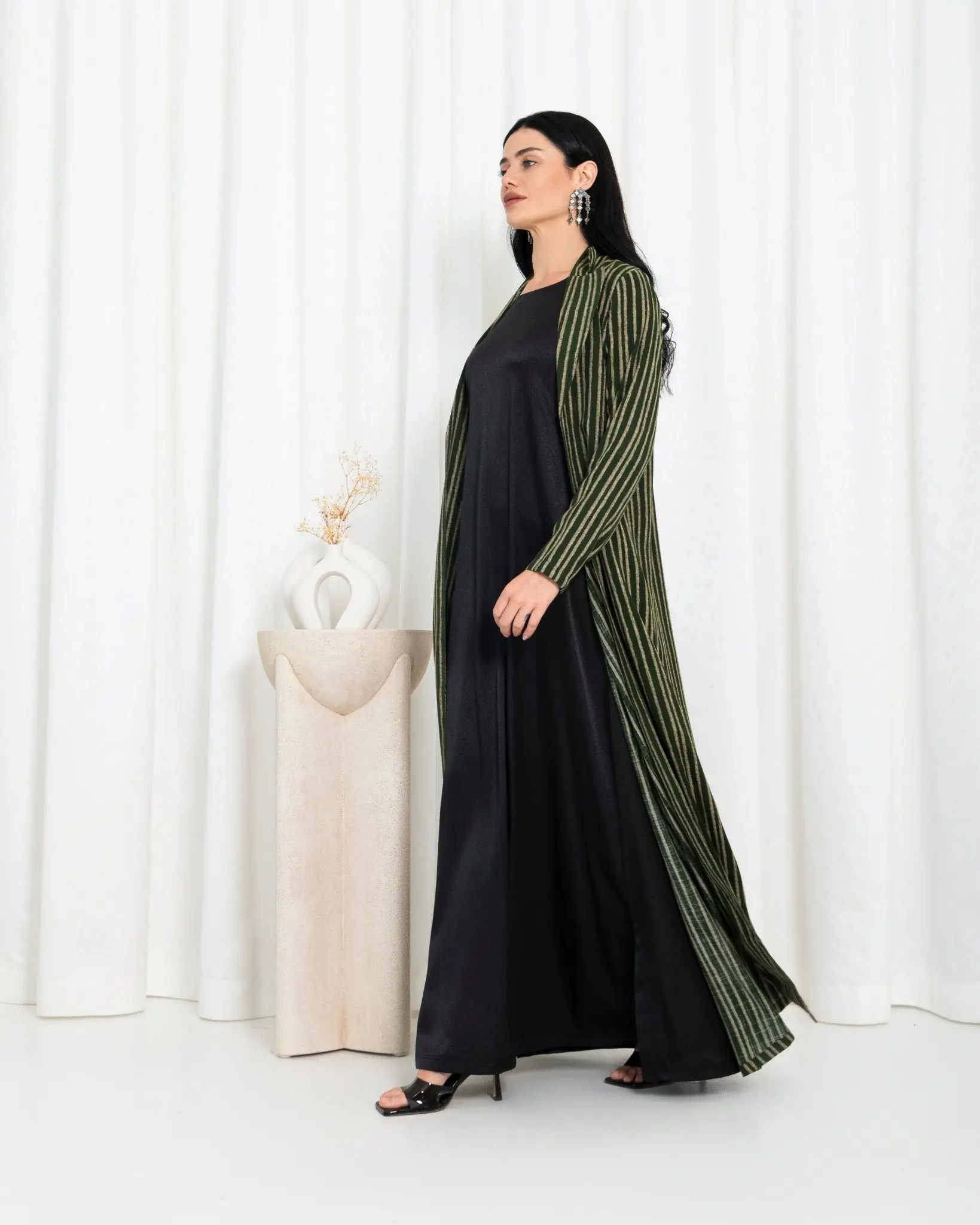 Green Stripe Jacket Abaya