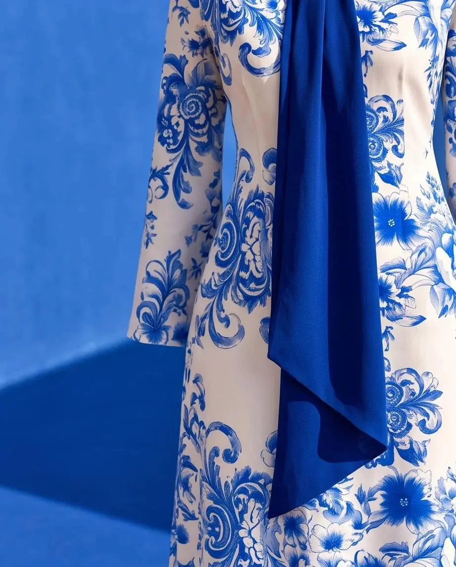 Blue China Floral Maxi Kaftan - White & Blue, photo 8