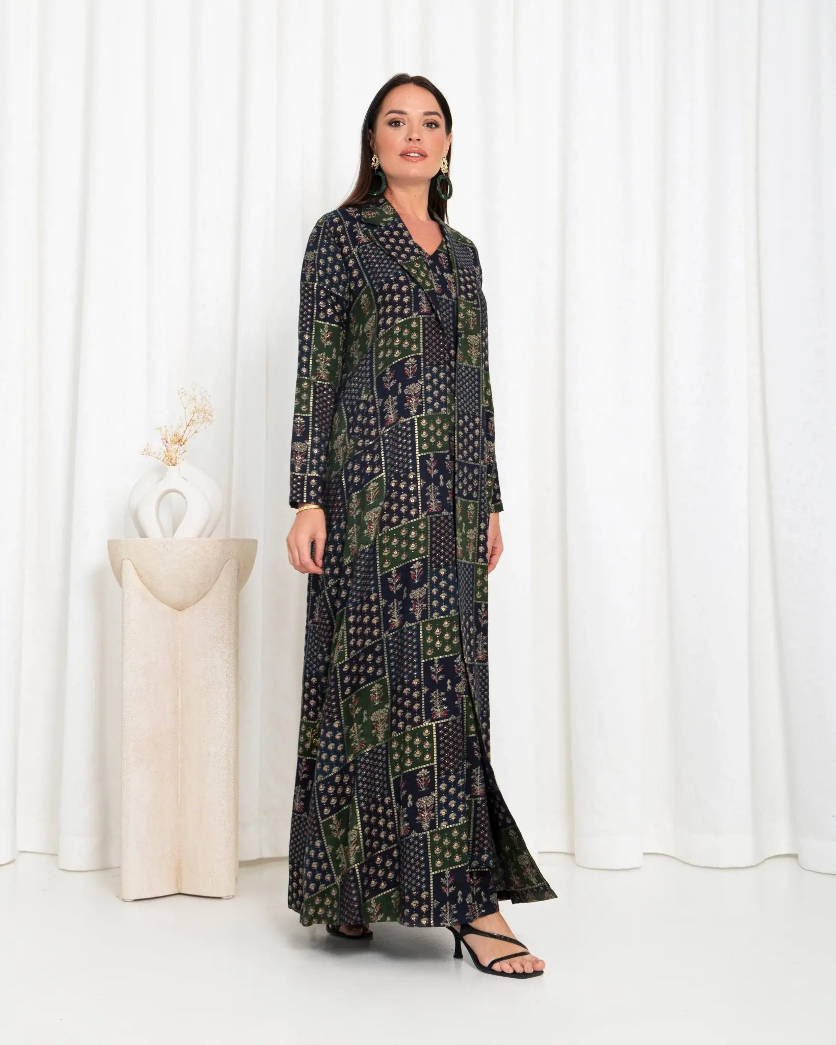 Green Floral Check Jacket Abaya, photo 8