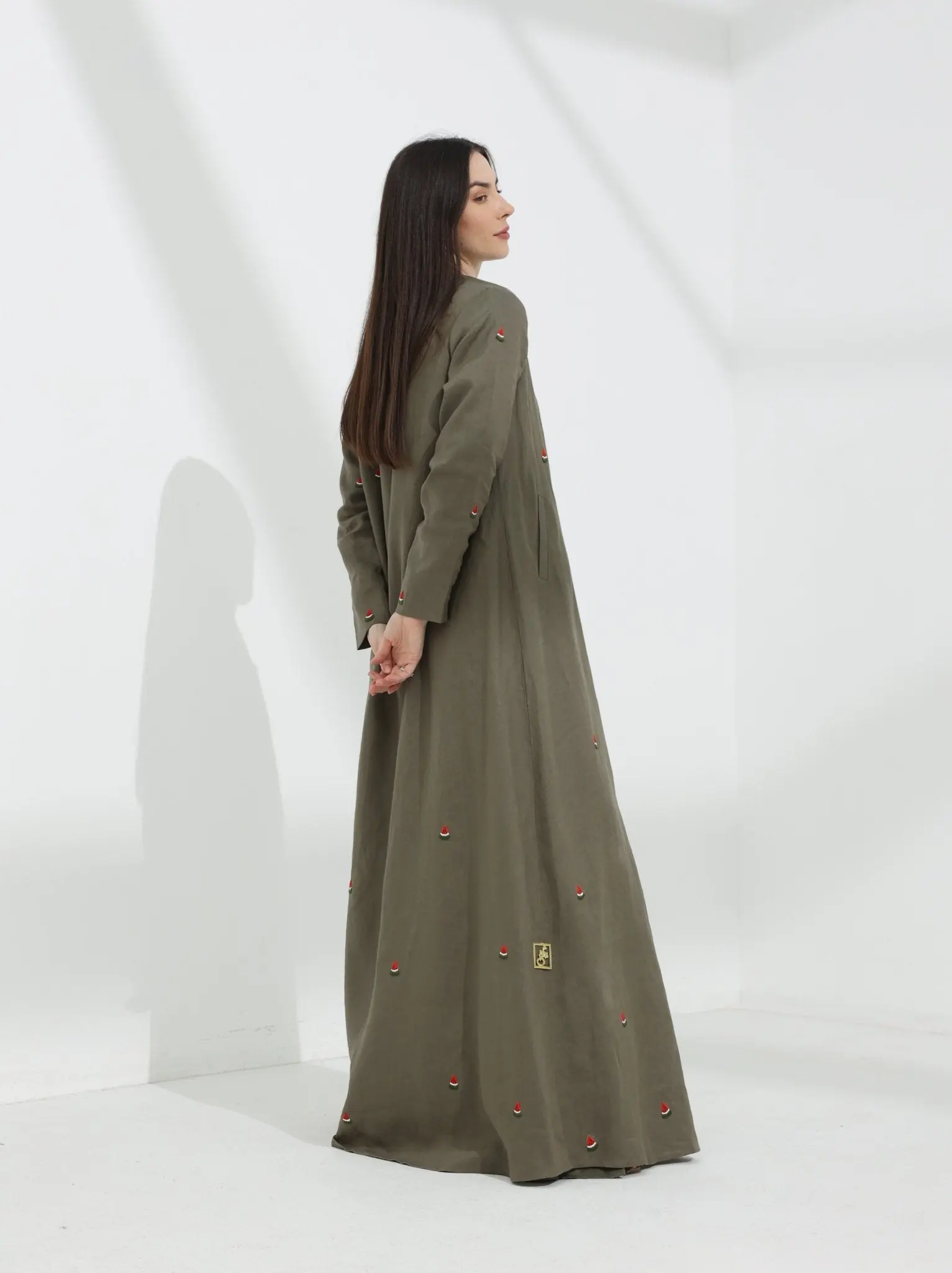 Watermelon Linen Abaya Olive Green, photo 2
