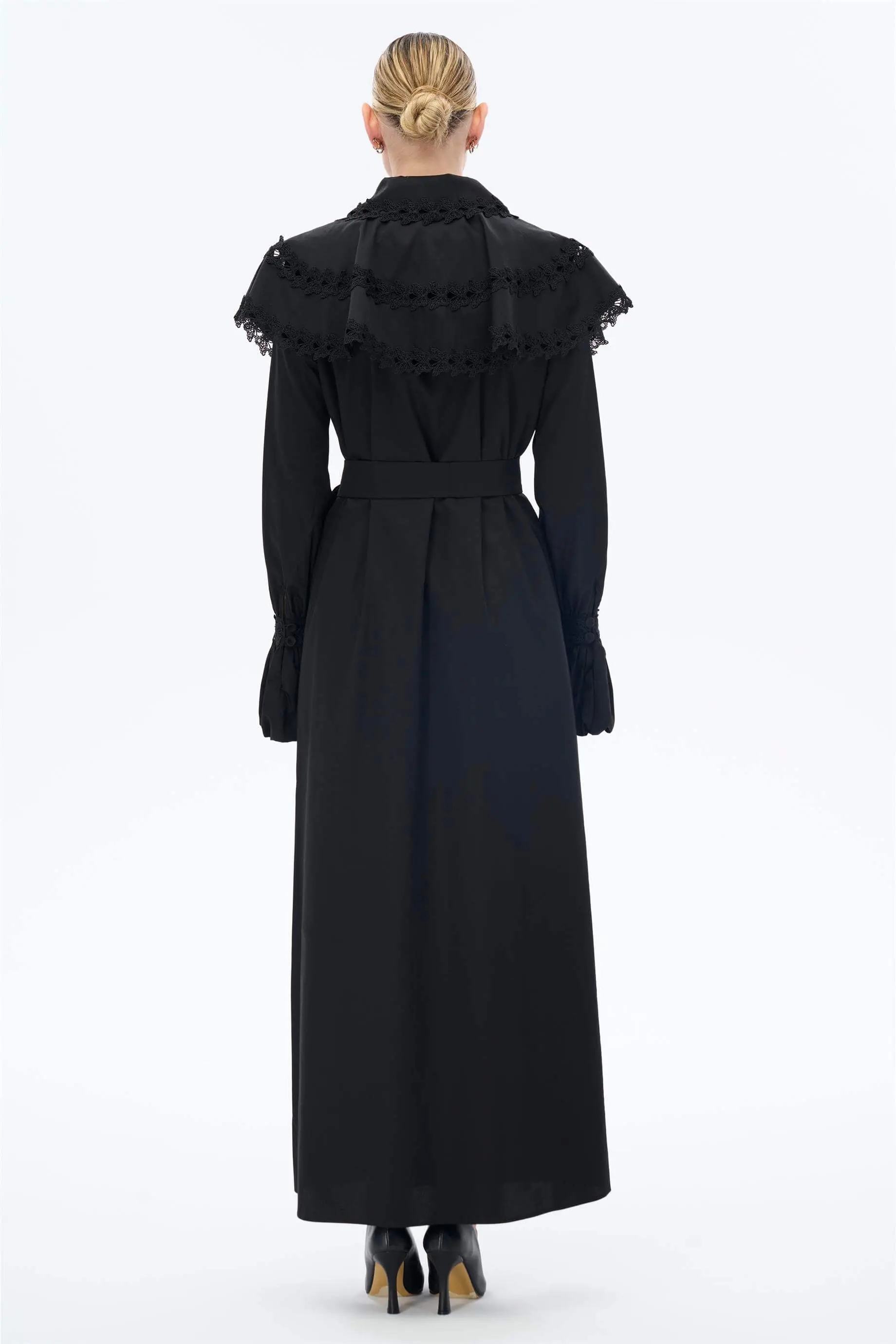 Butterfly Lace Cape Cotton Dress – Black, photo 3