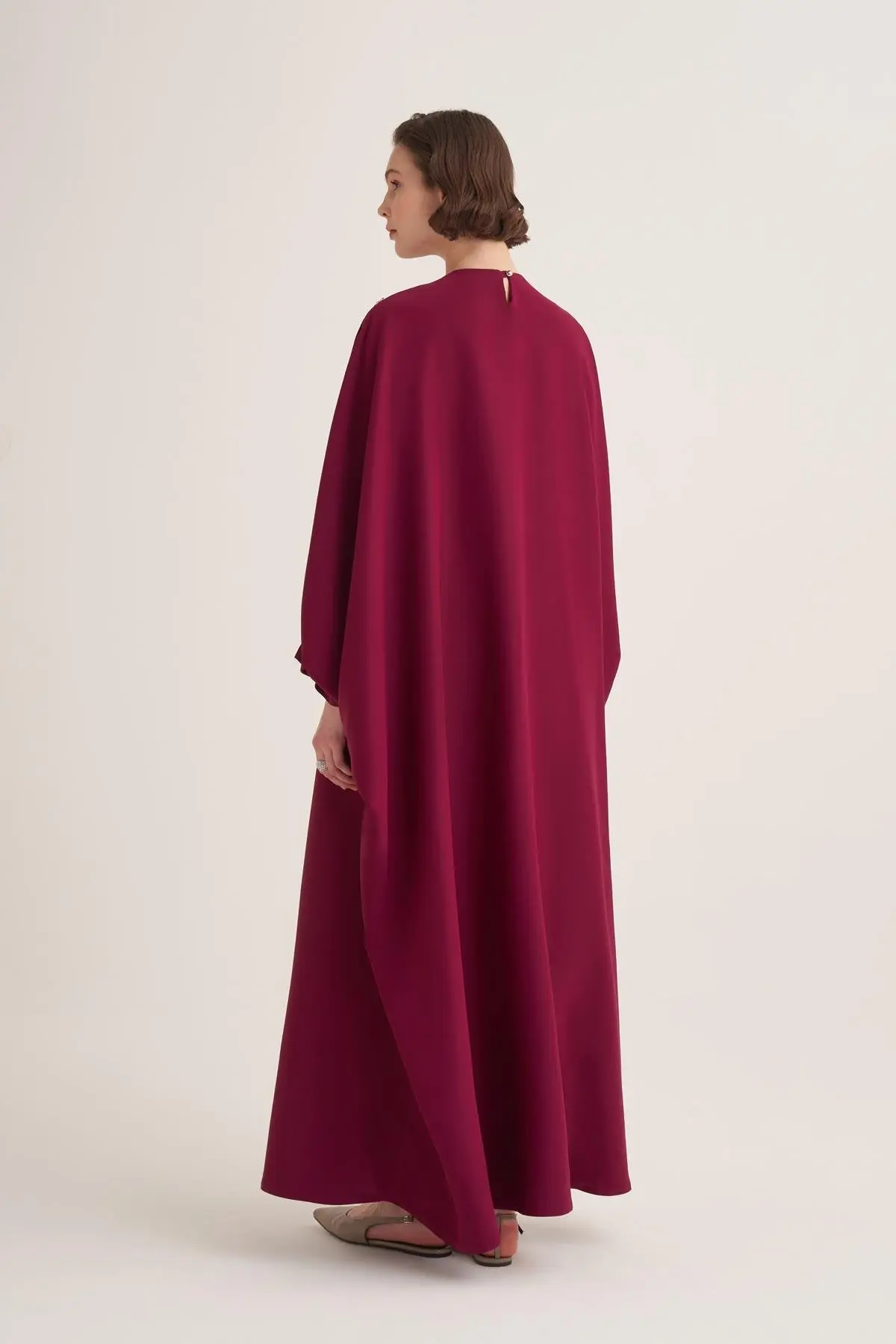 Selena Embellished Belted Evening Kaftan – Cherry, photo 3