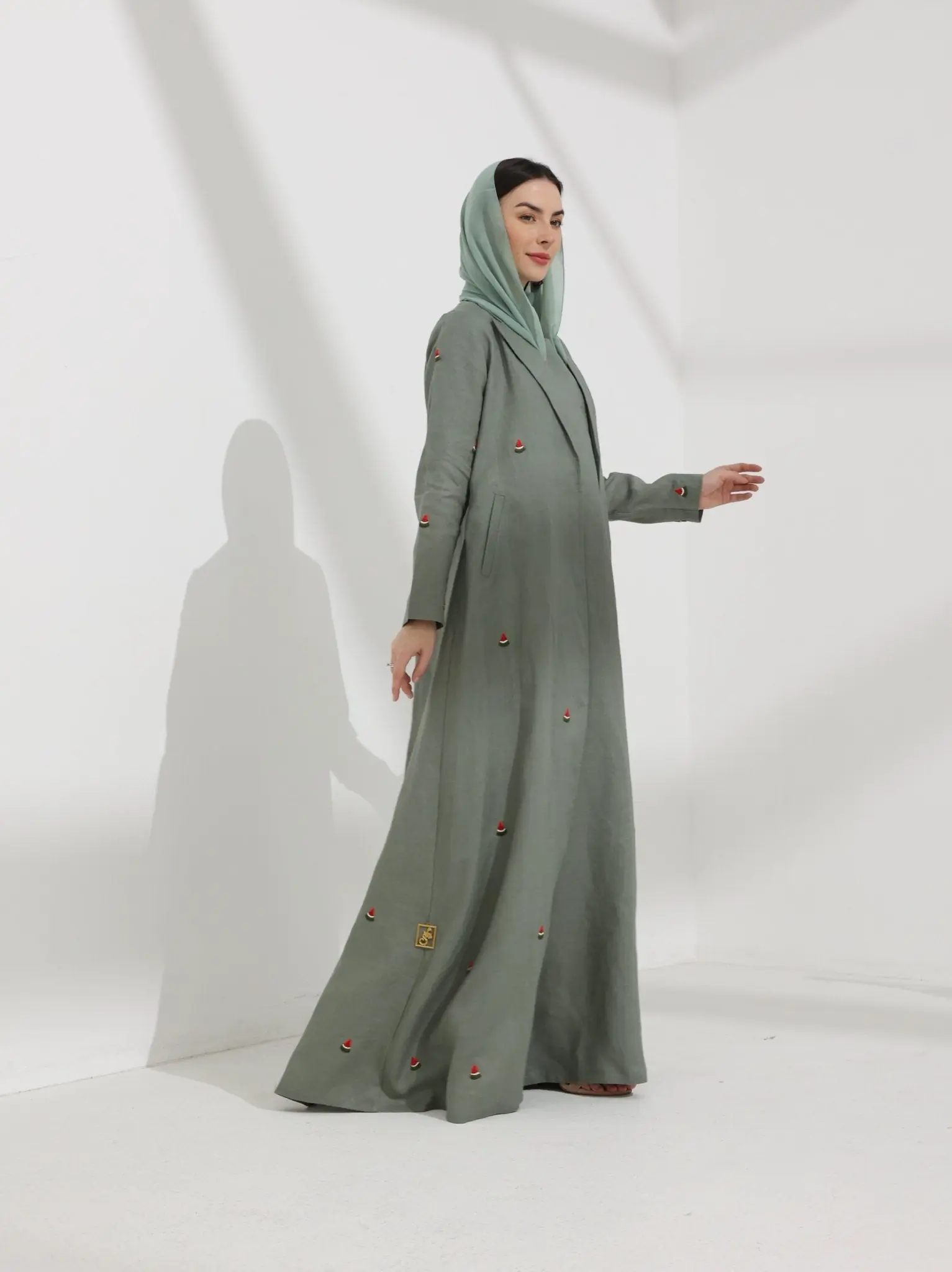 Watermelon Linen Abaya Sage Green, photo 3