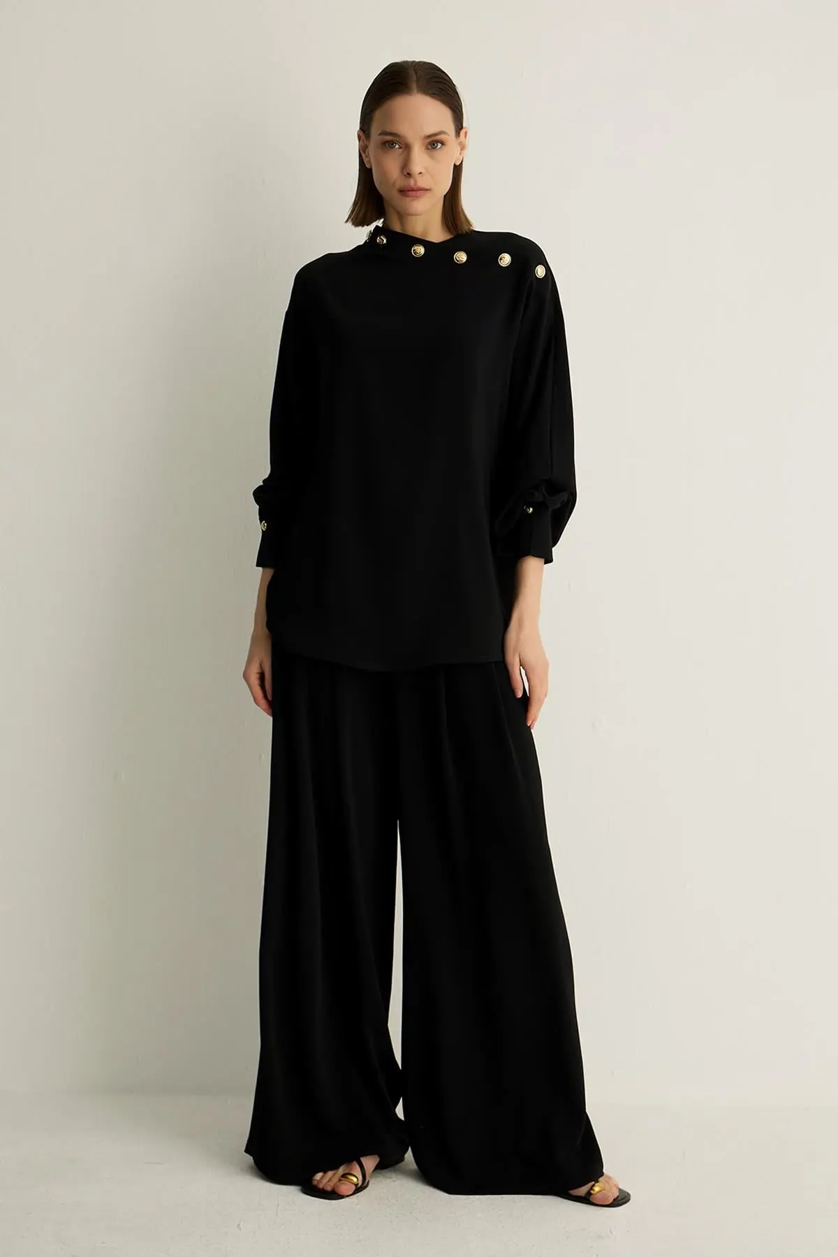 Oriana Button Detail Blouse – Black, photo 3
