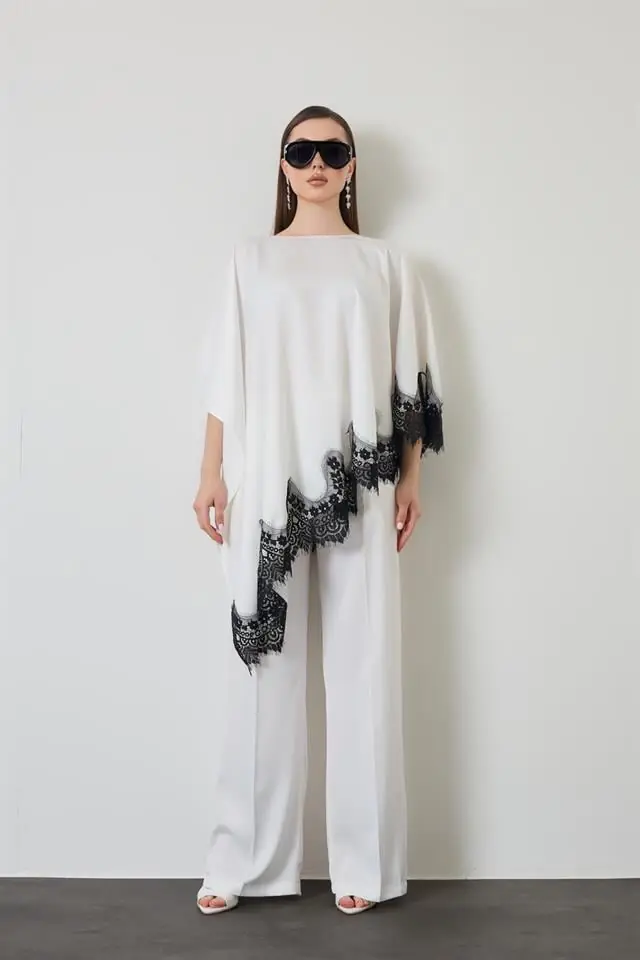 Cloak Cape Satin & Lace Set - White