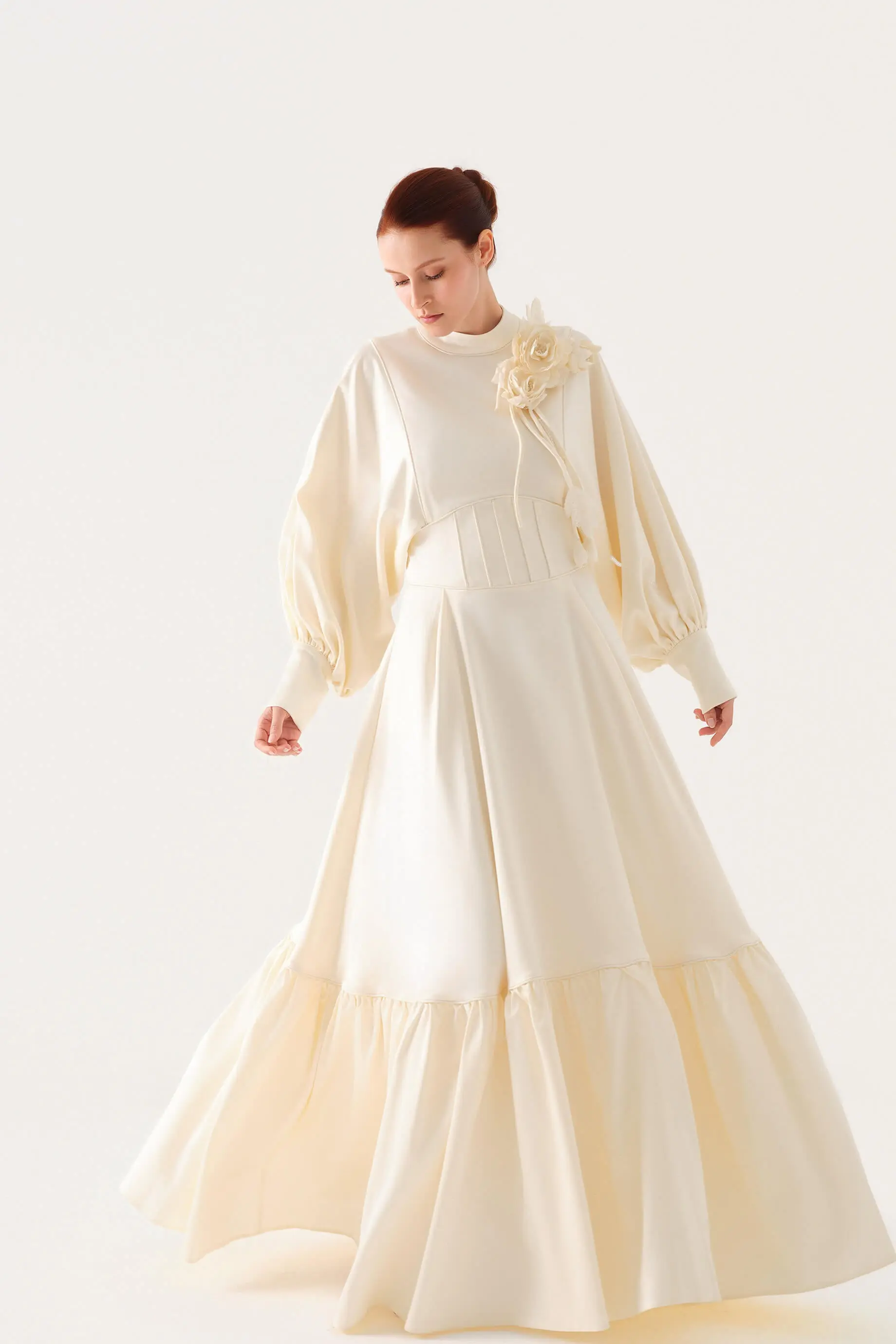 Beaded-Trim Corset-Waist Satin Maxi Dress – Ecru, photo 2