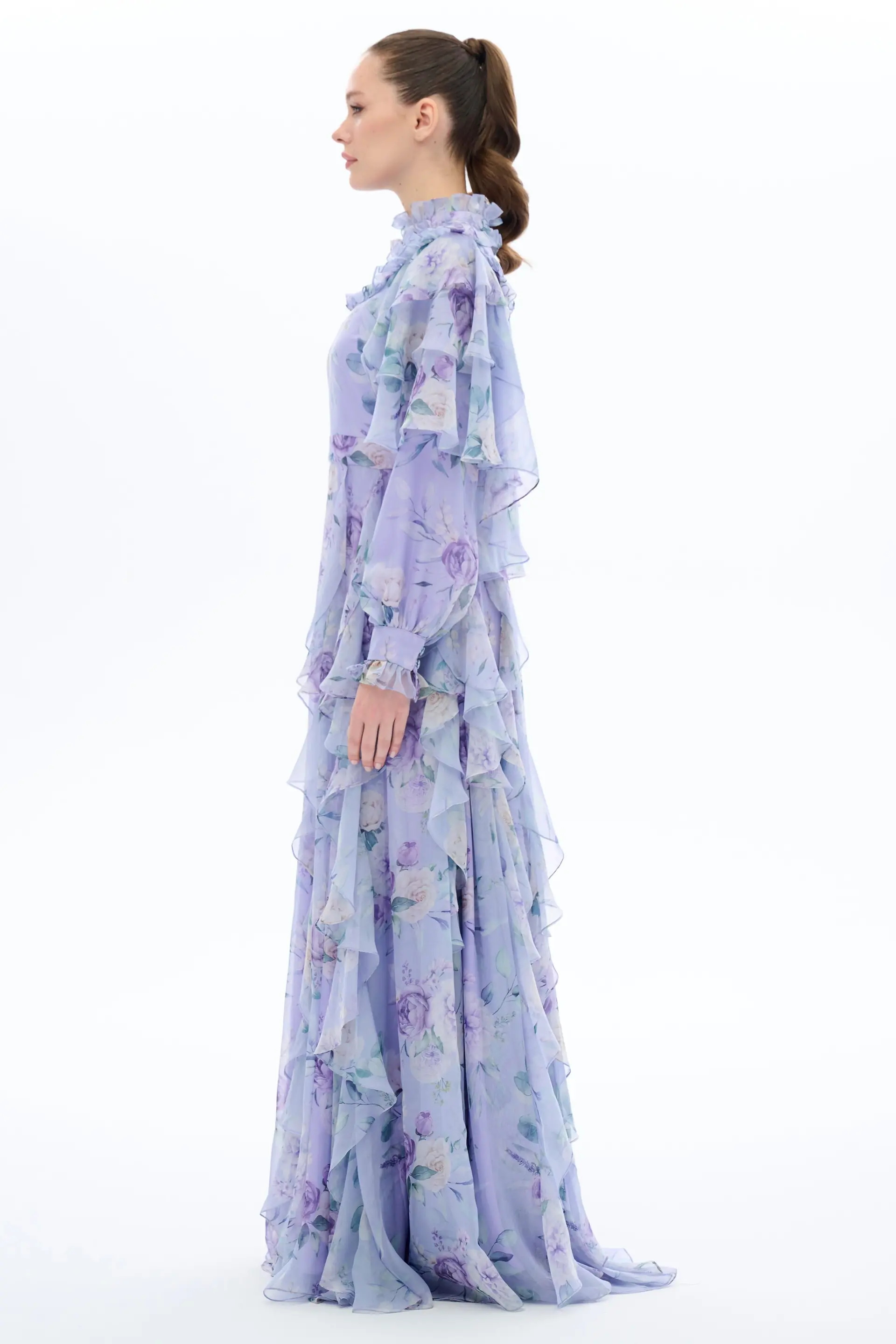 Gathered Shoulder & Side-Ruffle Dress – Lilac, photo 3