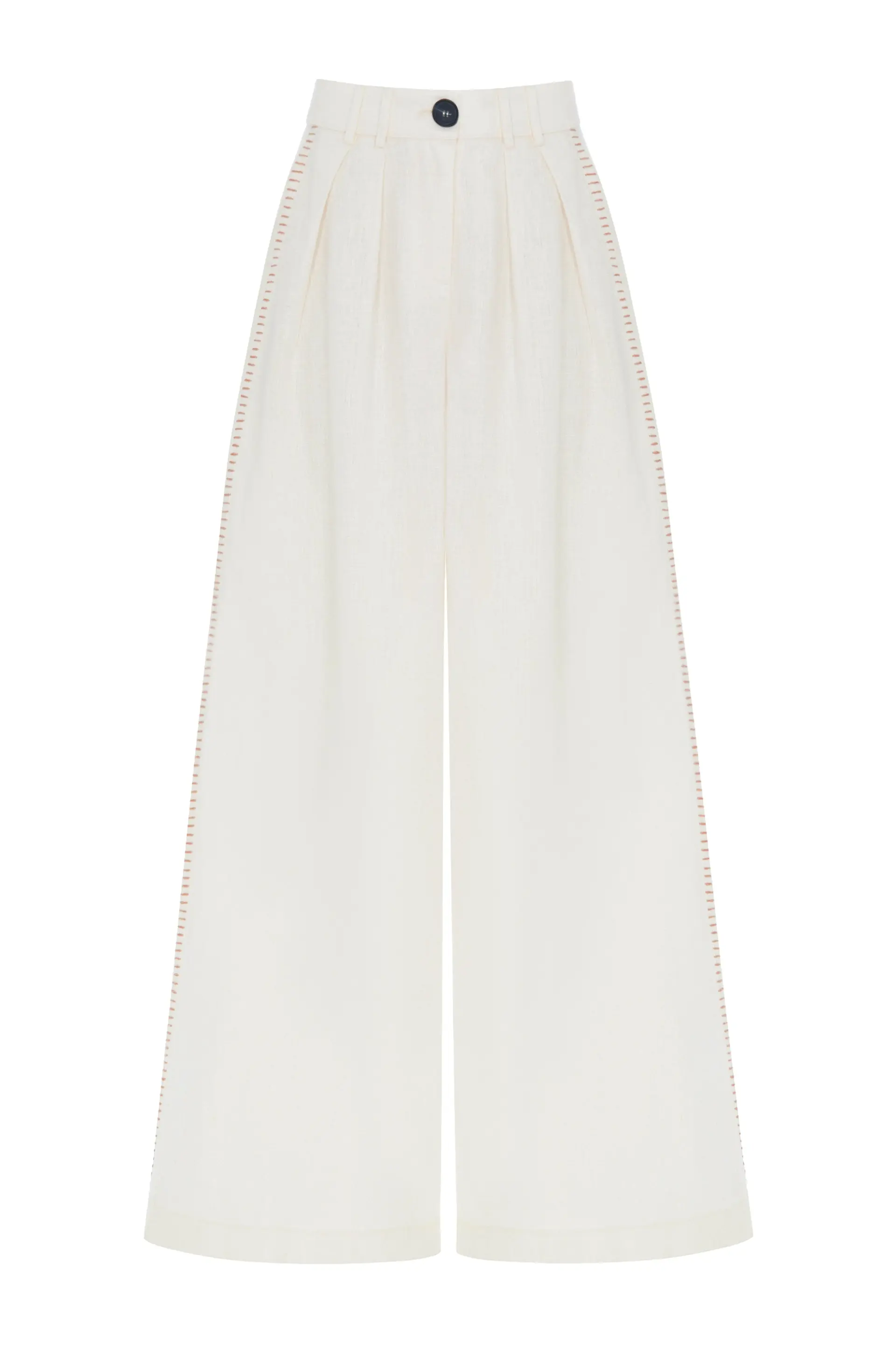 Ivory 100% Linen Pants with Punto Stitch Detail, photo 2