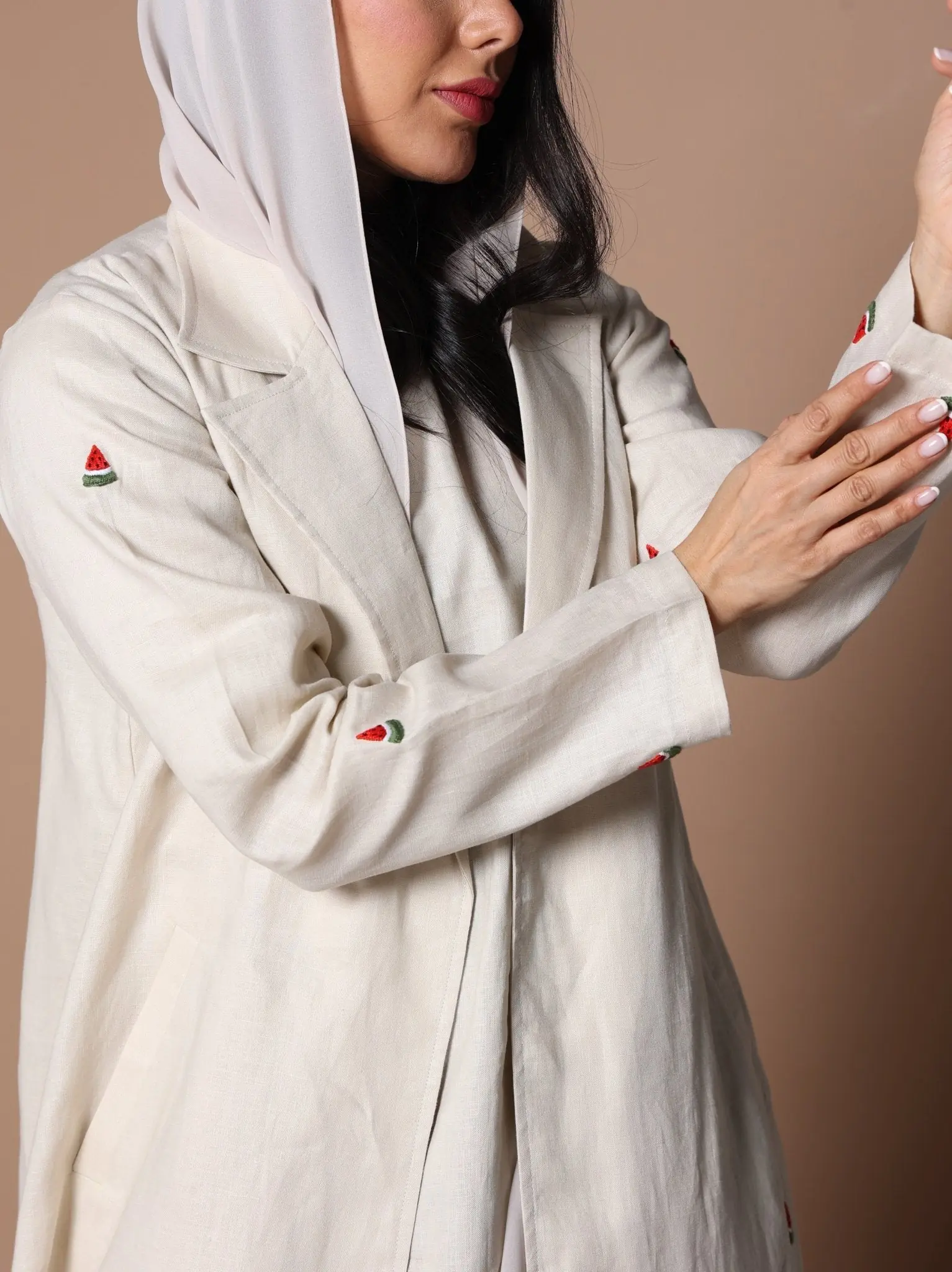 Watermelon Linen Abaya Oat Milk, photo 3